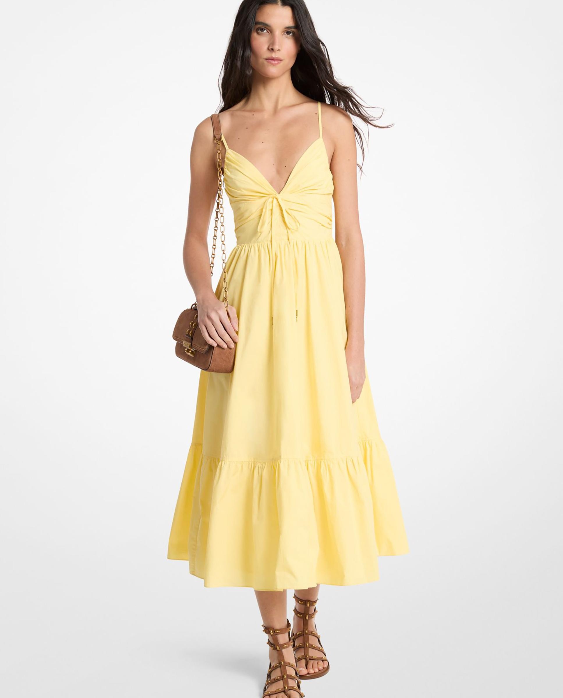 Vestido midi 100% popelina de algodón con volante - Michael Michael Kors - Limón Limón-1