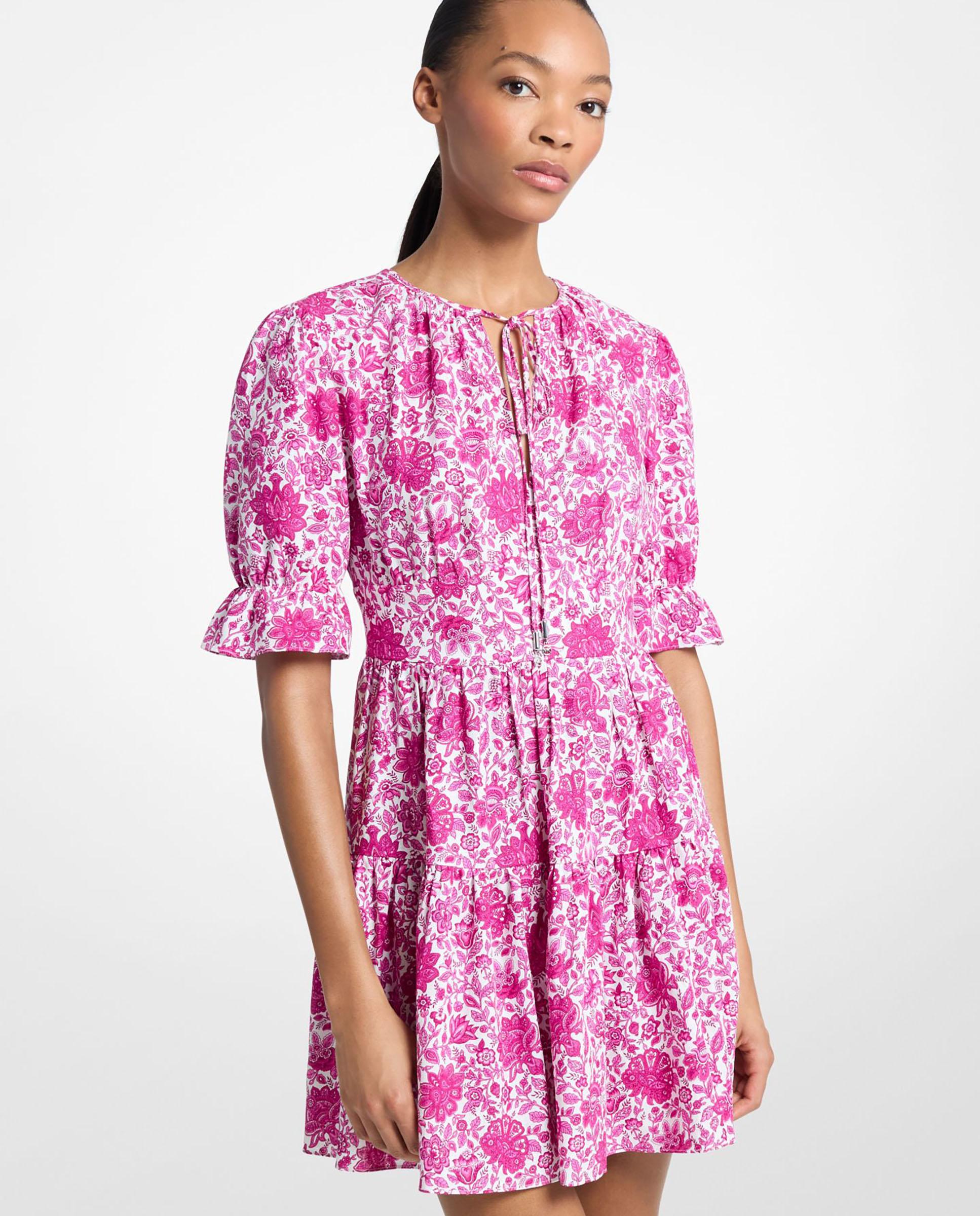 Michael Michael Kors - Vestido corto de mezcla de lino con estampado floral.
