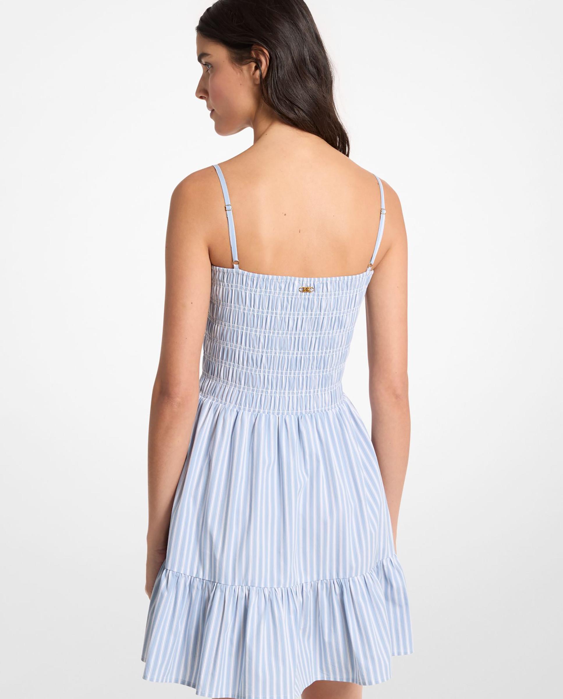 Vestido corto fruncido en algodón elástico a rayas - Michael Michael Kors - Azul claro Azul claro-2