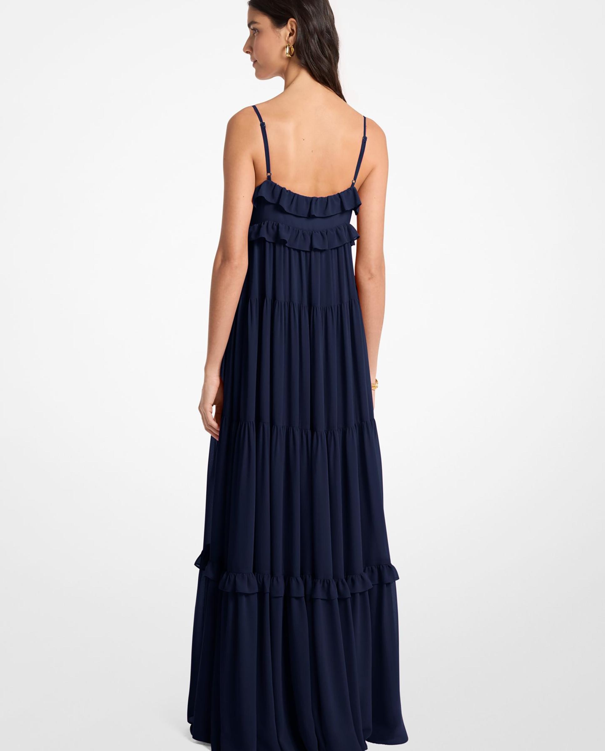 Vestido largo de georgette a capas con volantes - Michael Michael Kors - Azul marino Azul marino-2
