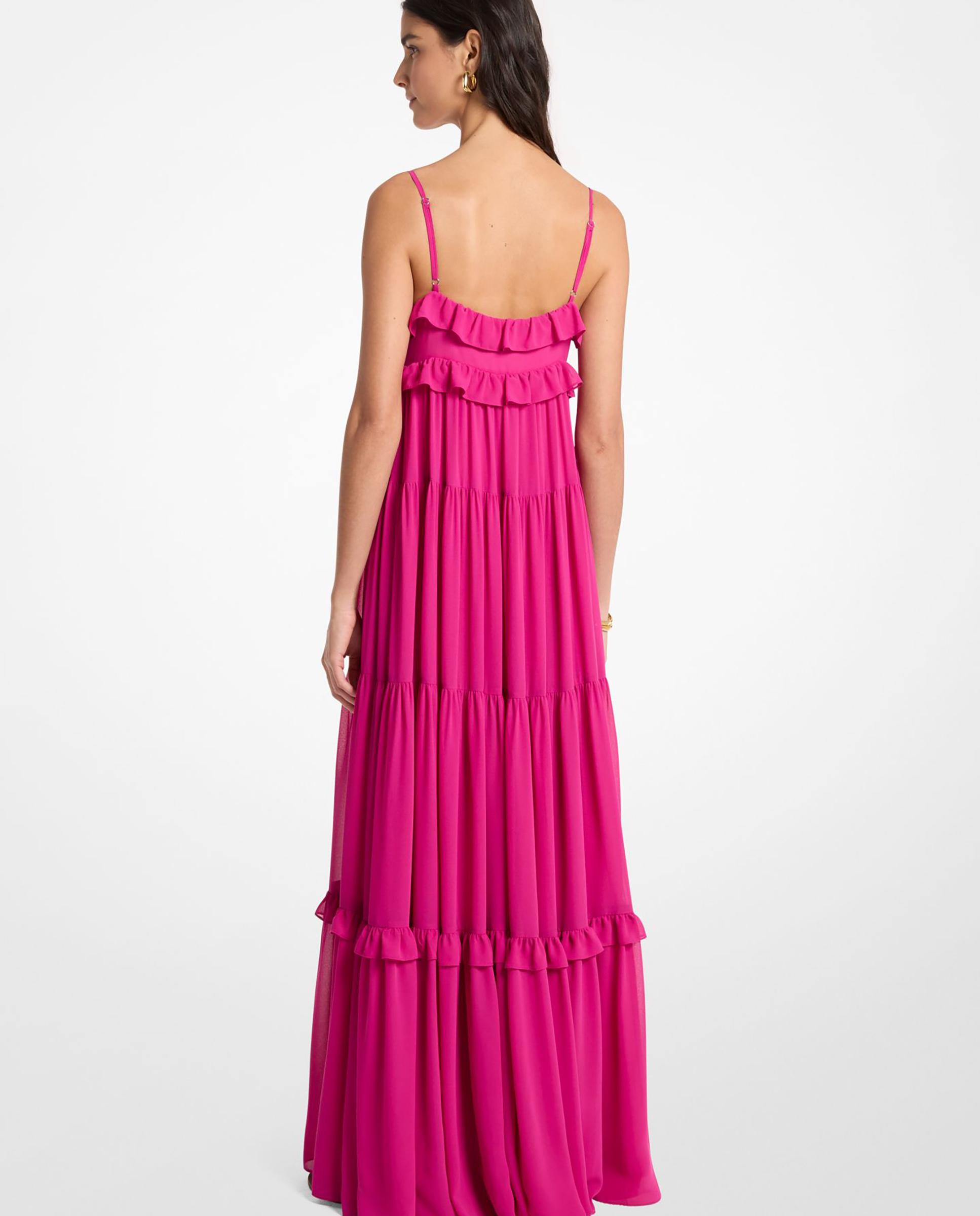 Vestido largo de georgette a capas con volantes - Michael Michael Kors - Fucsia Fucsia-2