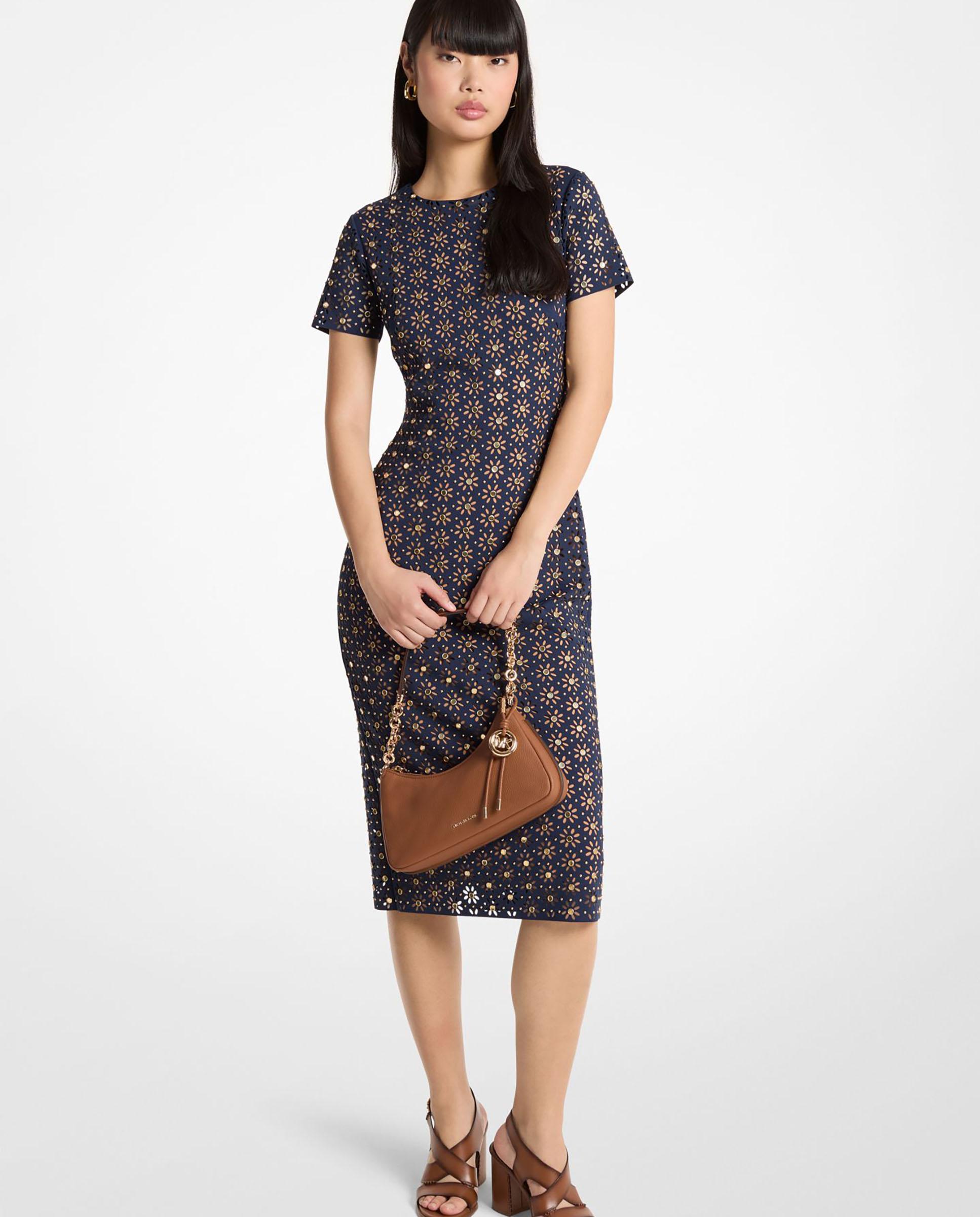 Vestido midi de neopreno con detalles de espejo cortado a láser - Michael Michael Kors - Azul marino Azul marino-1