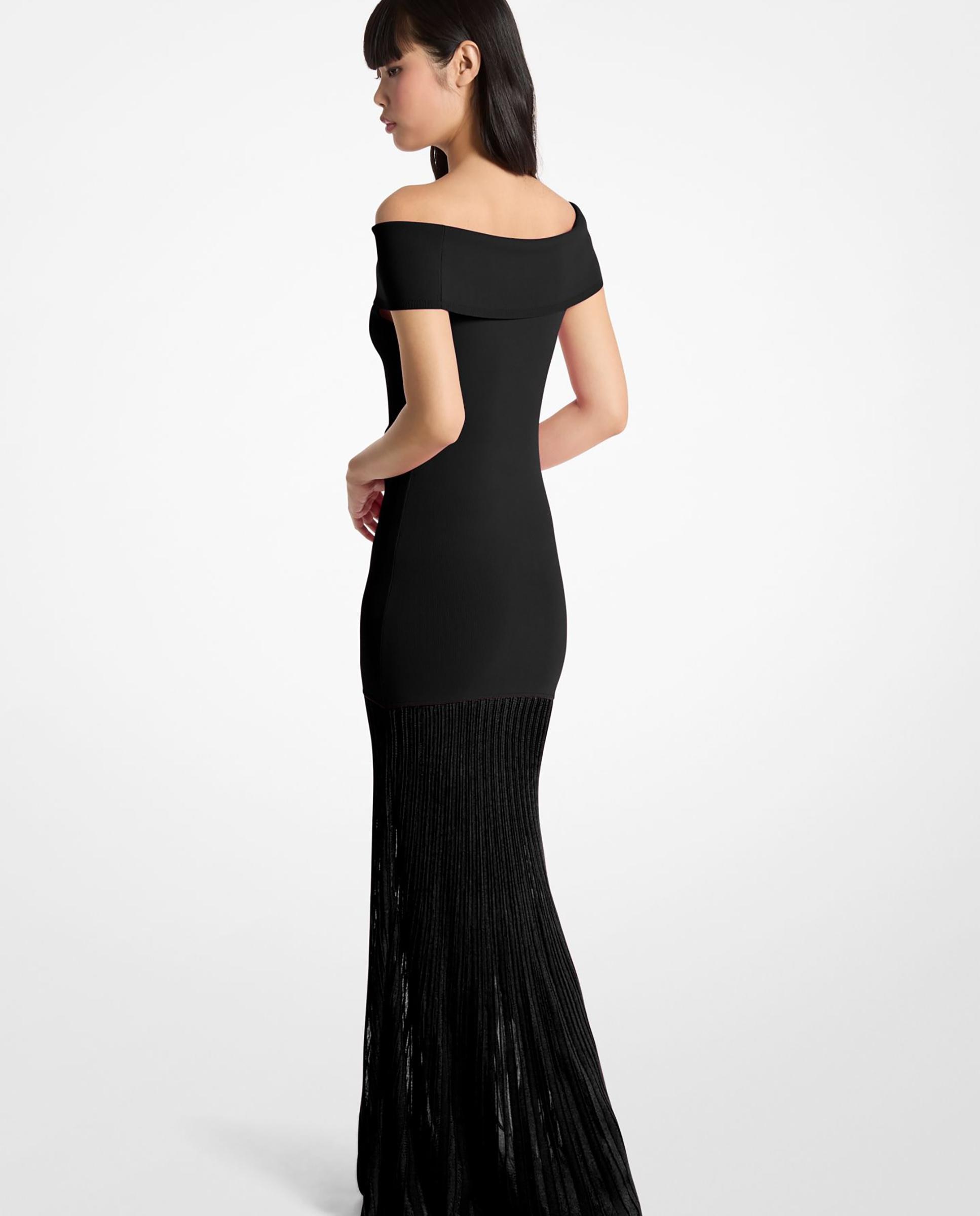 Vestido largo de punto elástico plisado con cuello barco - Michael Michael Kors - Negro Negro-2