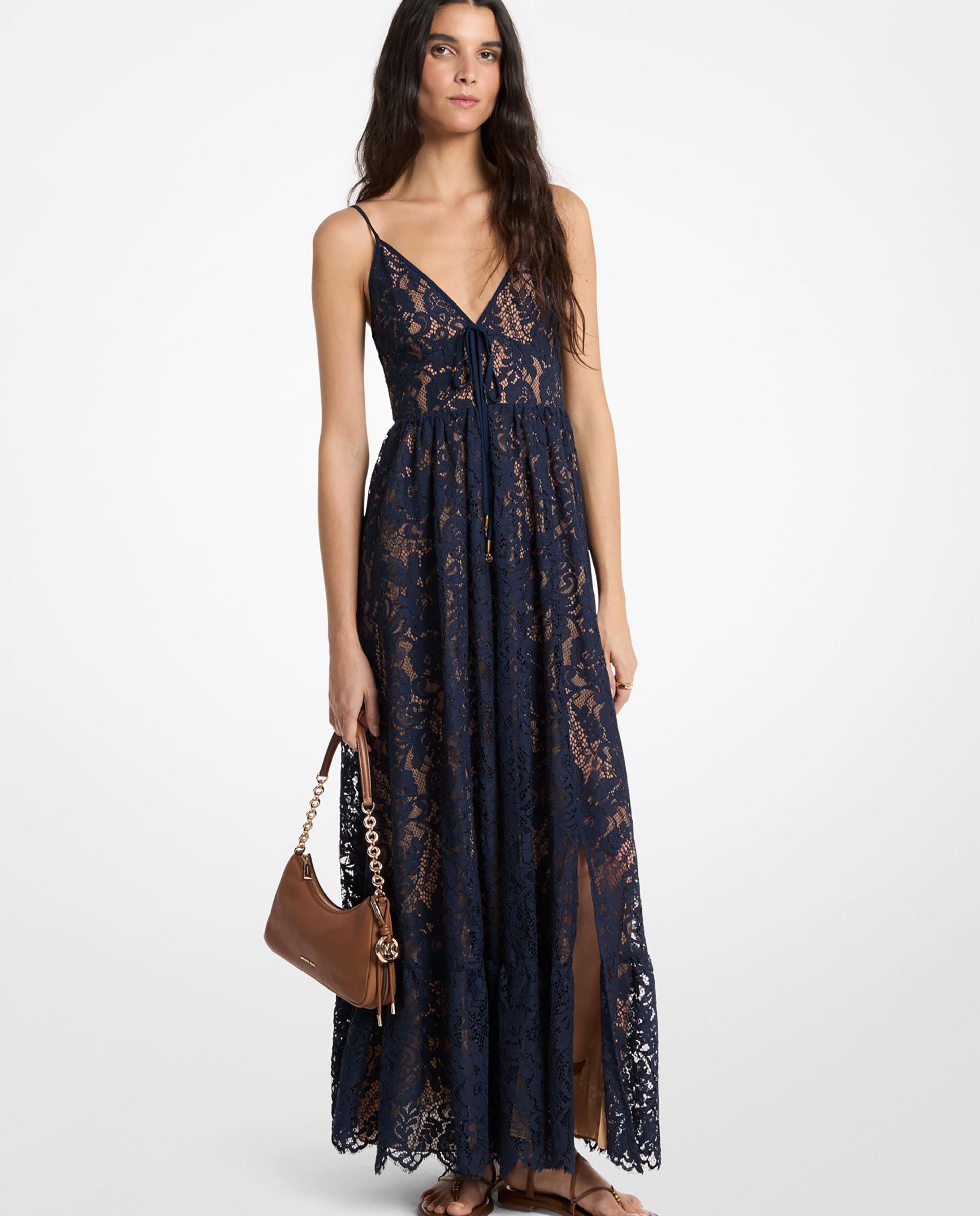 Vestido largo de encaje floral definido - Michael Michael Kors - Azul marino Azul marino-1