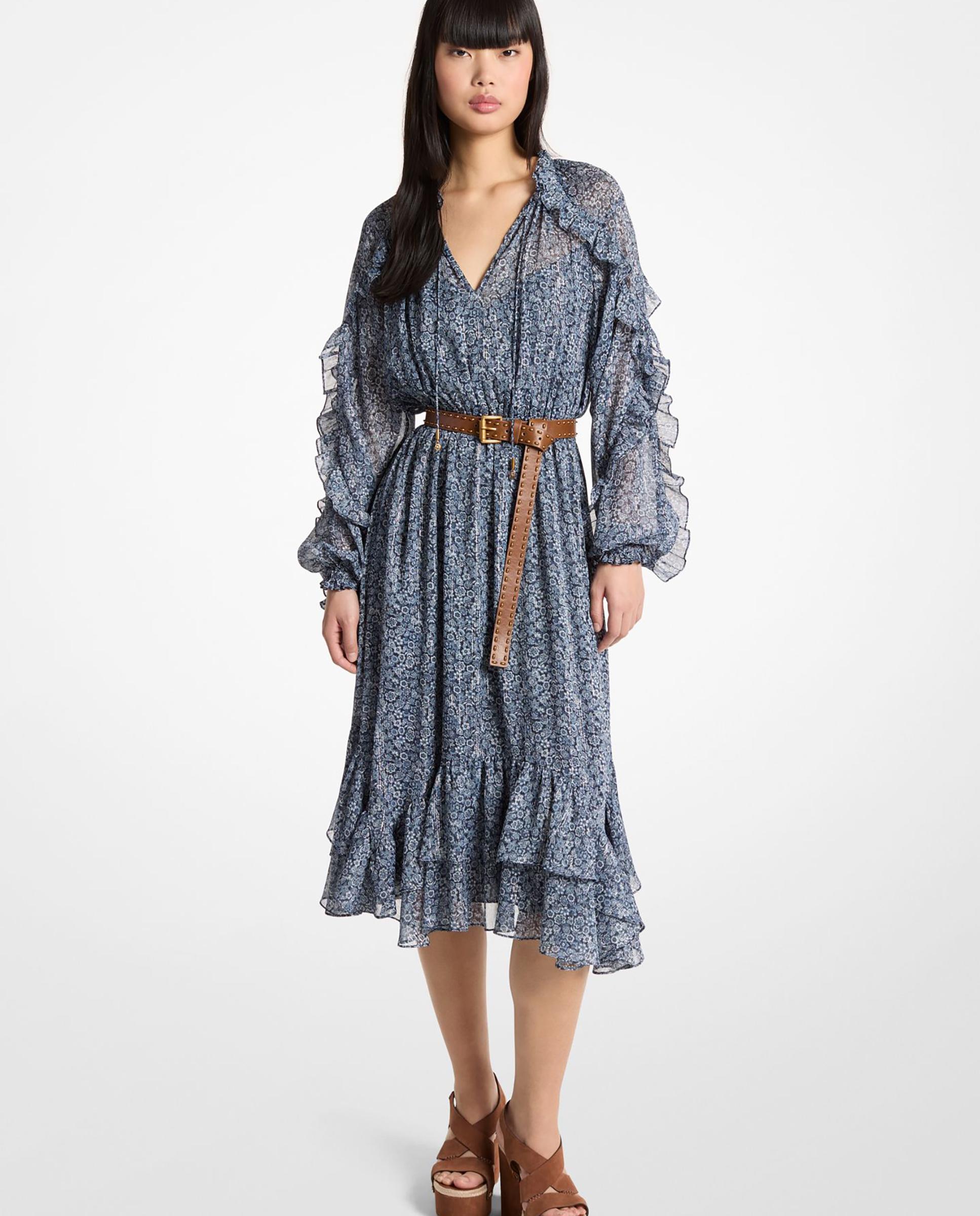 Michael Michael Kors - Vestido midi de georgette con estampado floral y volantes.