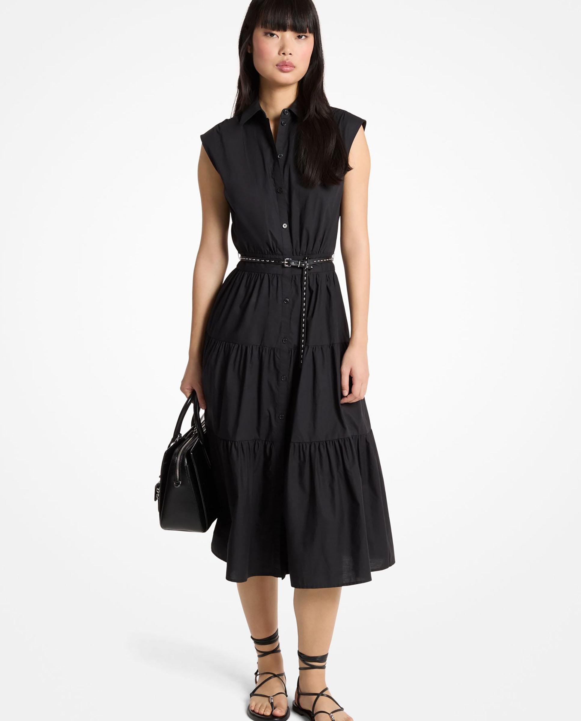 Michael Michael Kors - Vestido midi camisero sin mangas de popelina de algodón con cinturón.