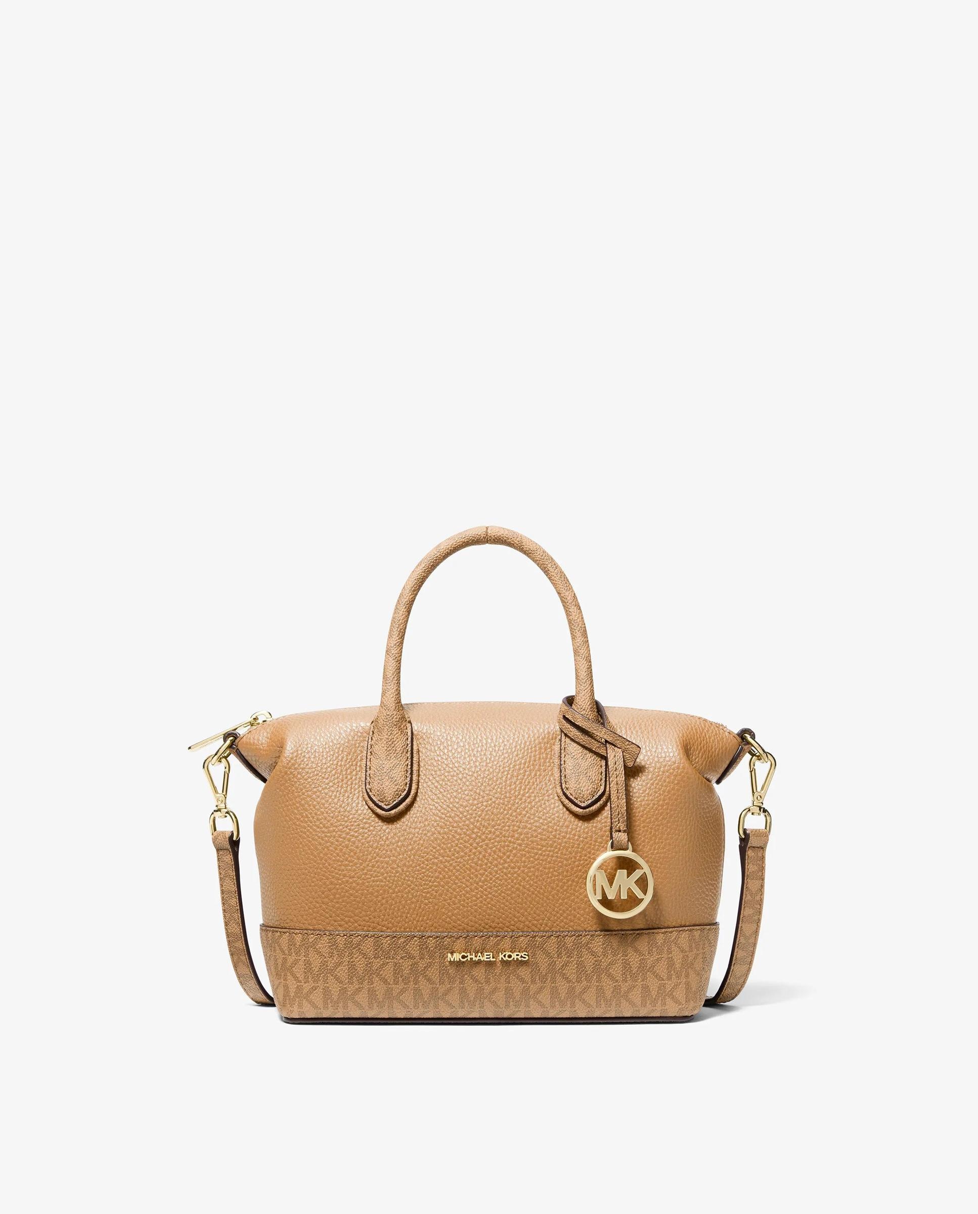 Imagen 0 de Bandolera de mujer satchel hyde pequeño de tejido granulado con logotipo Marrón claro