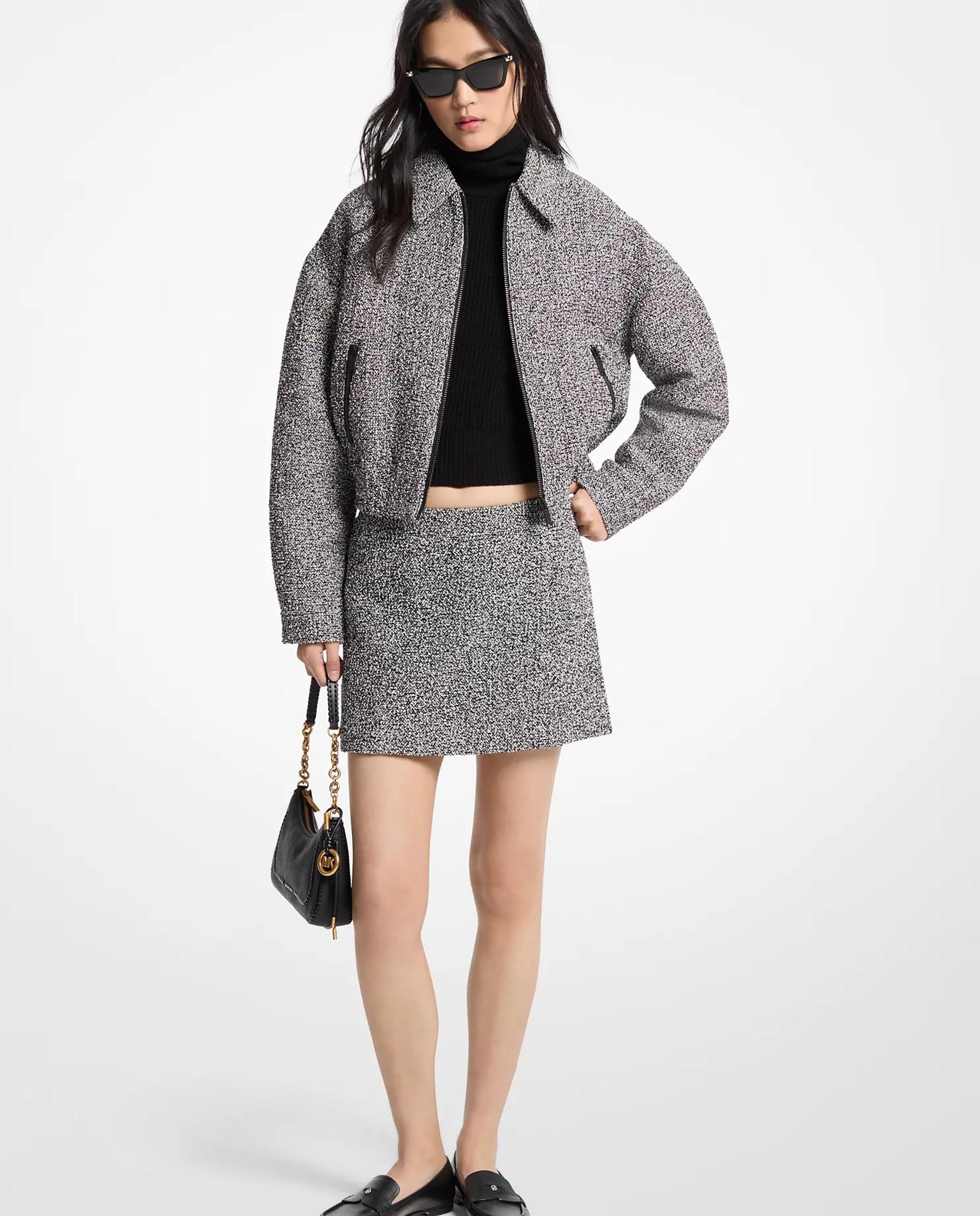 Chaqueta de mujer de tweed de mezcla de algodón - Michael Michael Kors - Negro / Blanco Negro / Blanco-1