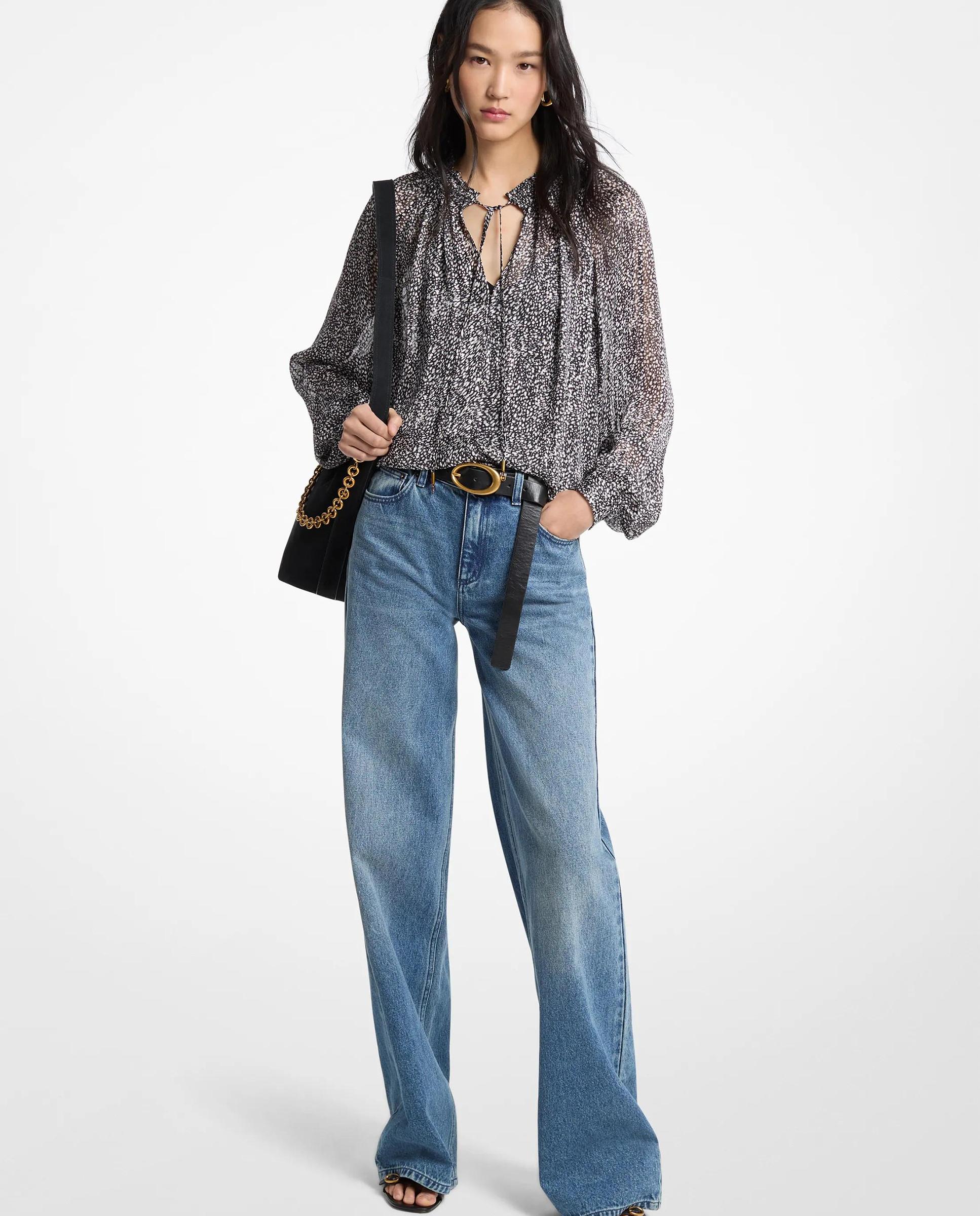 Imagen 0 de Blusa de mujer estampada de georgette metalizado Negro / Blanco