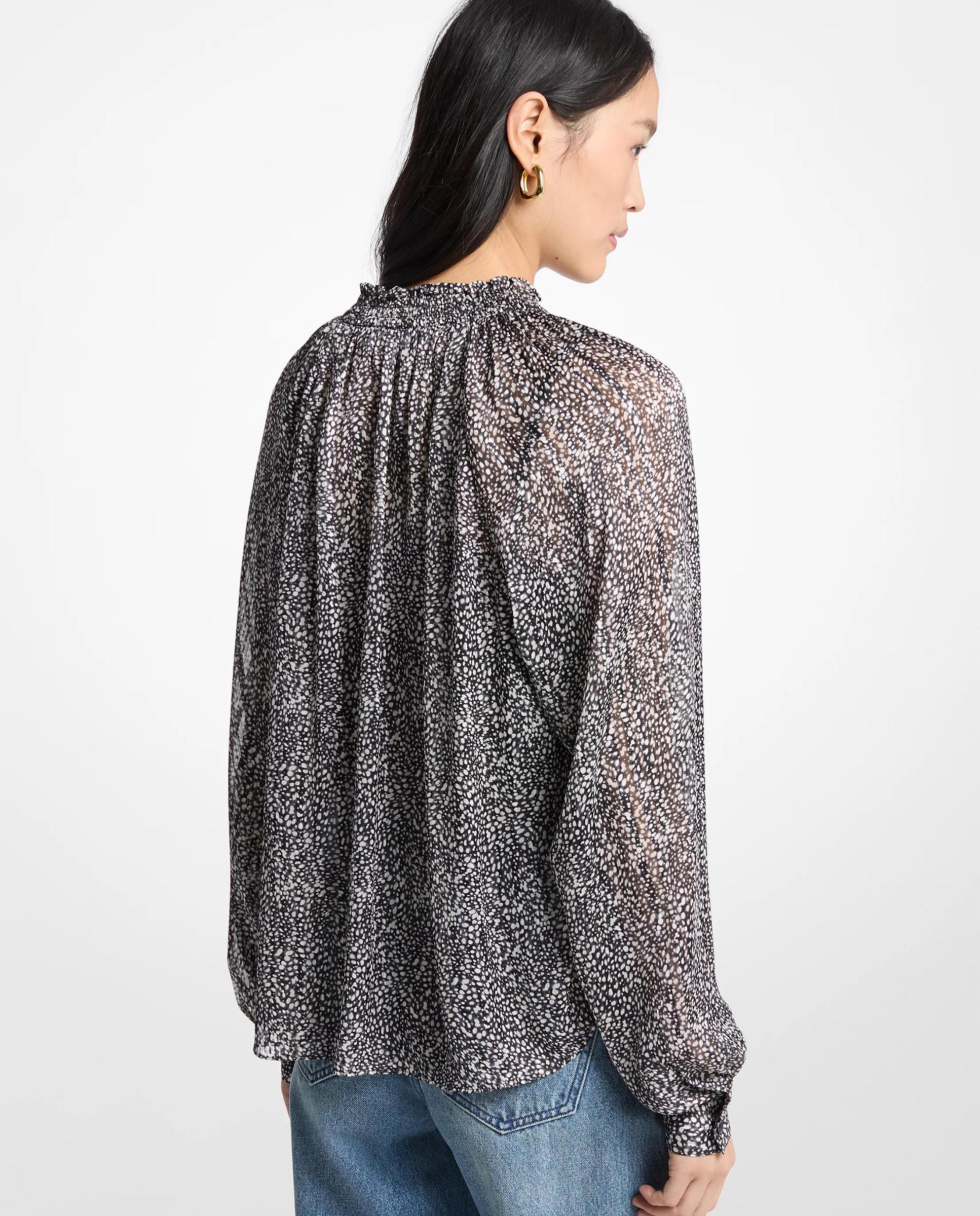 Blusa de mujer estampada de georgette metalizado - Michael Michael Kors - Negro / Blanco Negro / Blanco-2