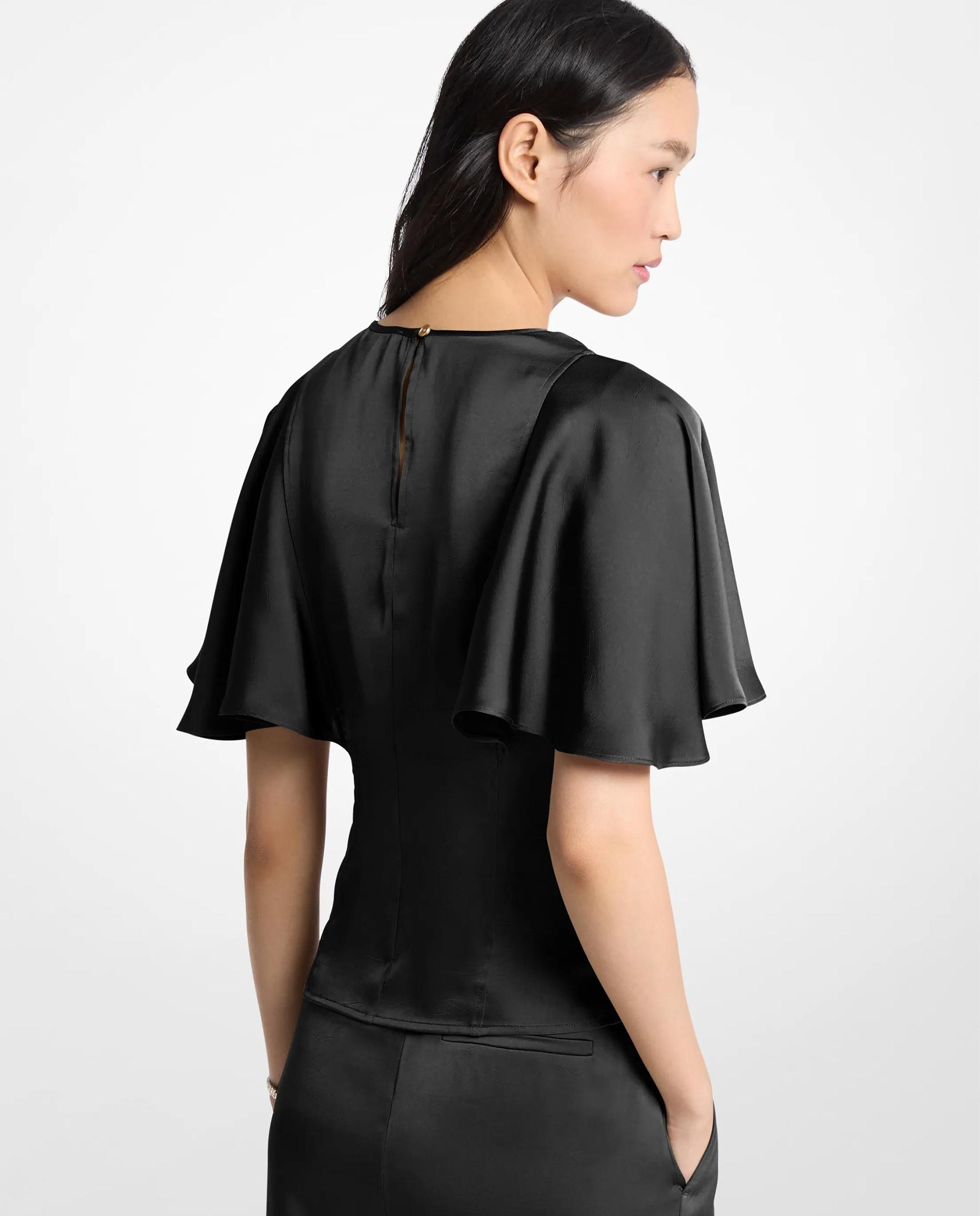 Blusa de mujer de satén con mangas con vuelo - Michael Michael Kors - Negro Negro-2