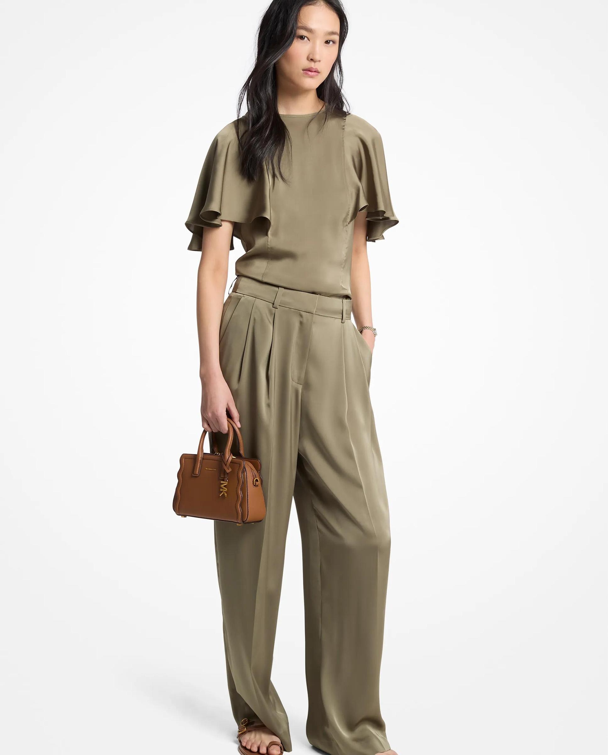 Blusa de mujer de satén con mangas con vuelo - Michael Michael Kors - Musgo Musgo-1