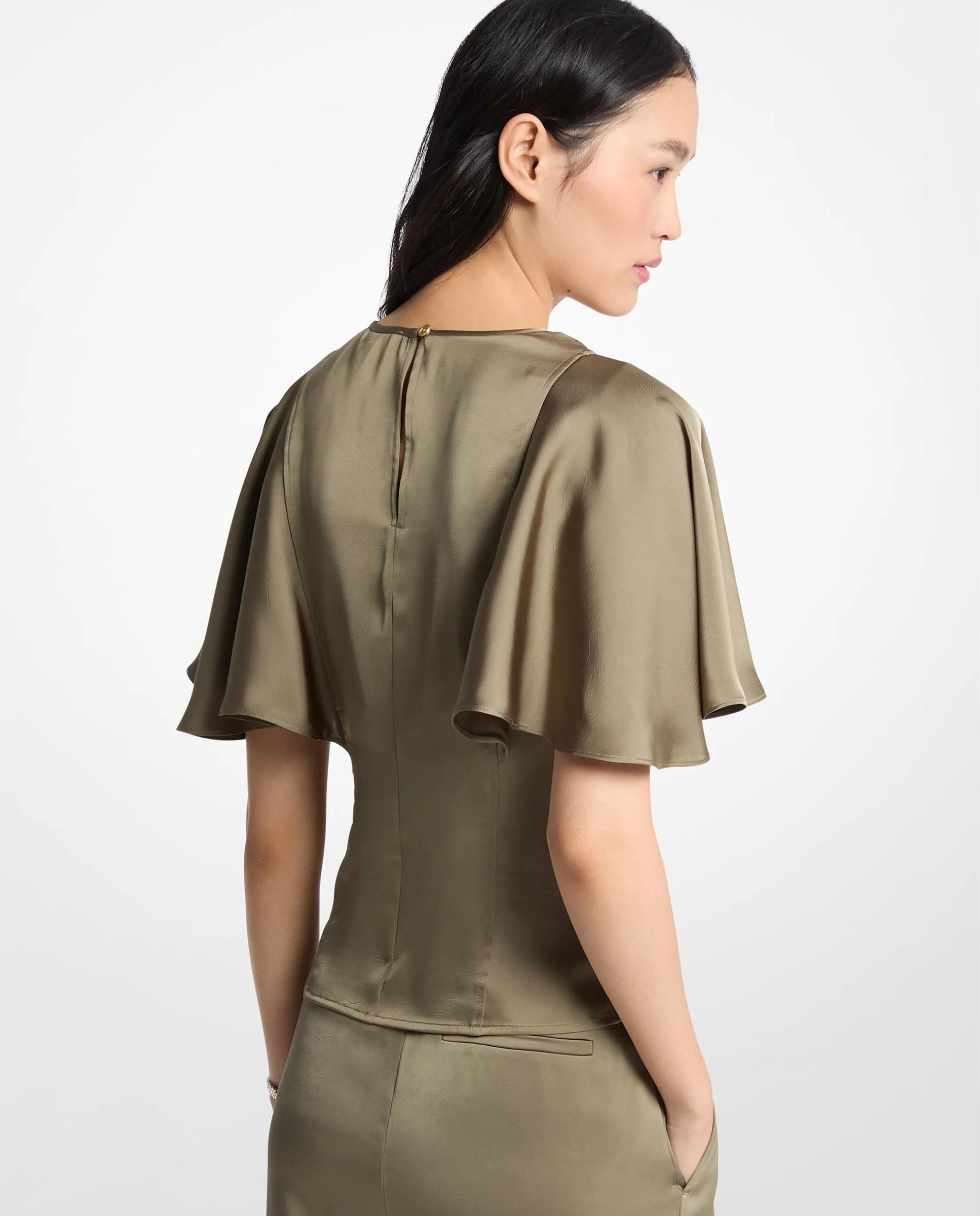 Blusa de mujer de satén con mangas con vuelo - Michael Michael Kors - Musgo Musgo-2