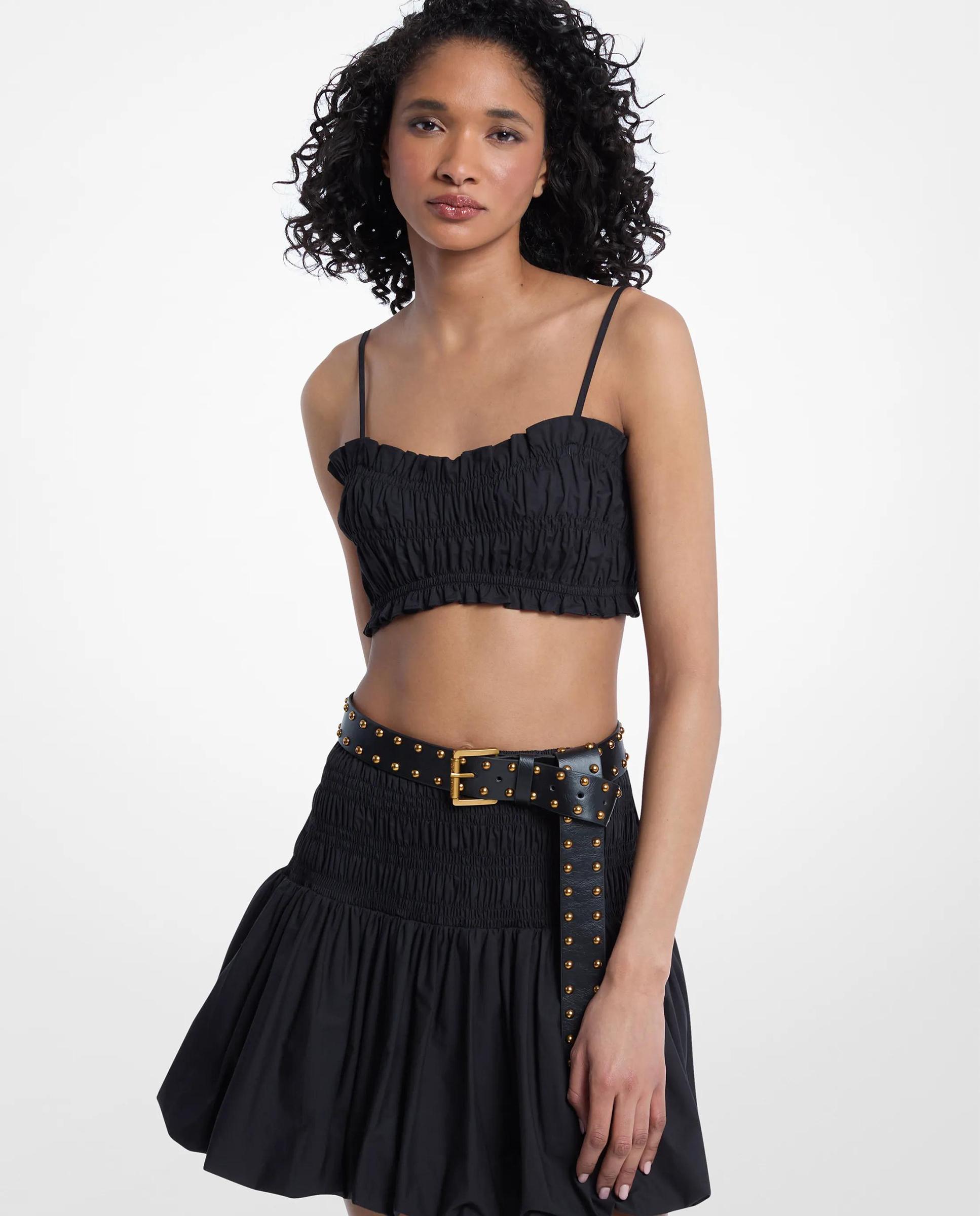 Top de mujer 100% algodón fruncido tipo bralette - Michael Michael Kors - Negro Negro-1