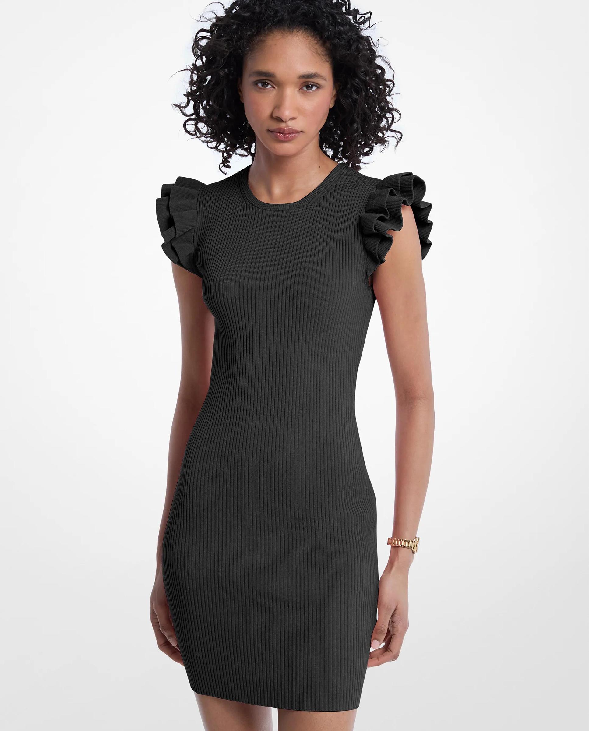 Vestido corto de punto elástico con volantes - Michael Michael Kors - Negro Negro-1