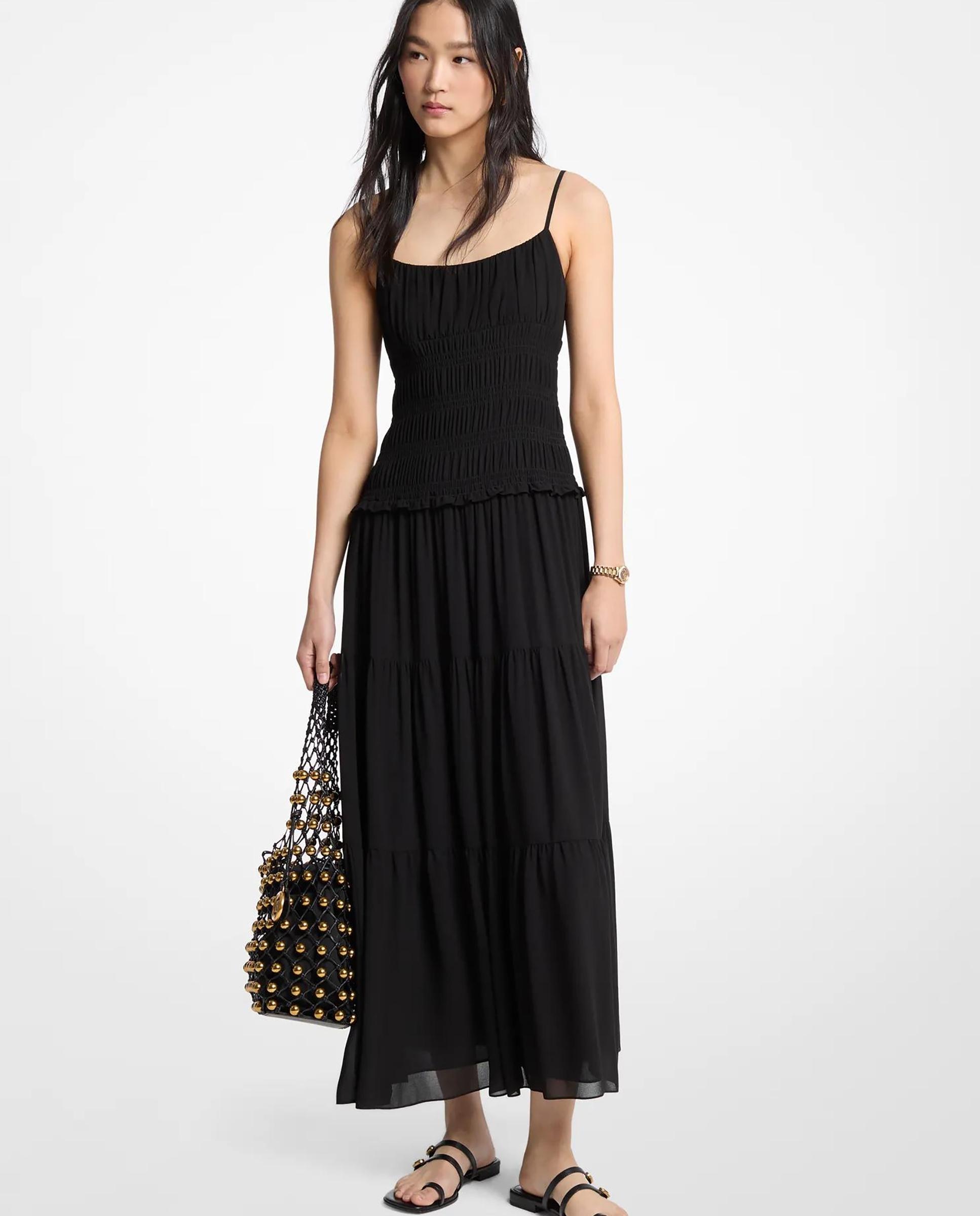 Vestido largo fruncido de georgette - Michael Michael Kors - Negro Negro-1