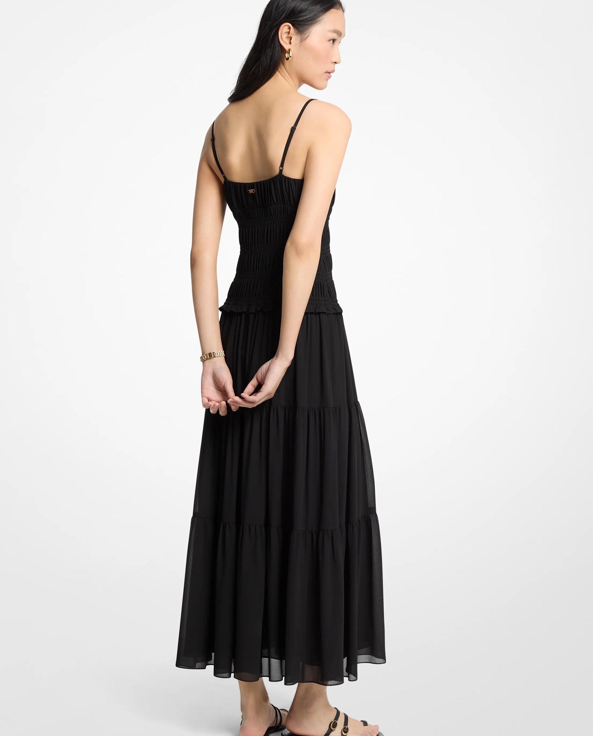 Vestido largo fruncido de georgette - Michael Michael Kors - Negro Negro-2
