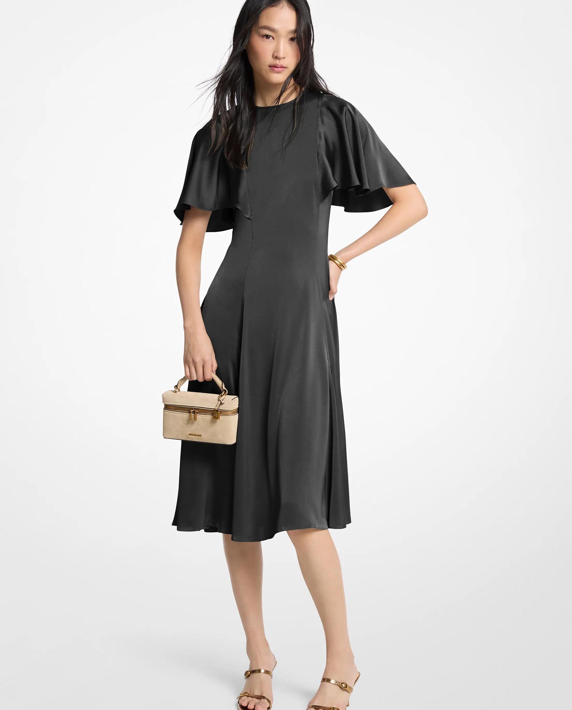 Vestido midi de satén con mangas con vuelo - Michael Michael Kors - Negro Negro-1
