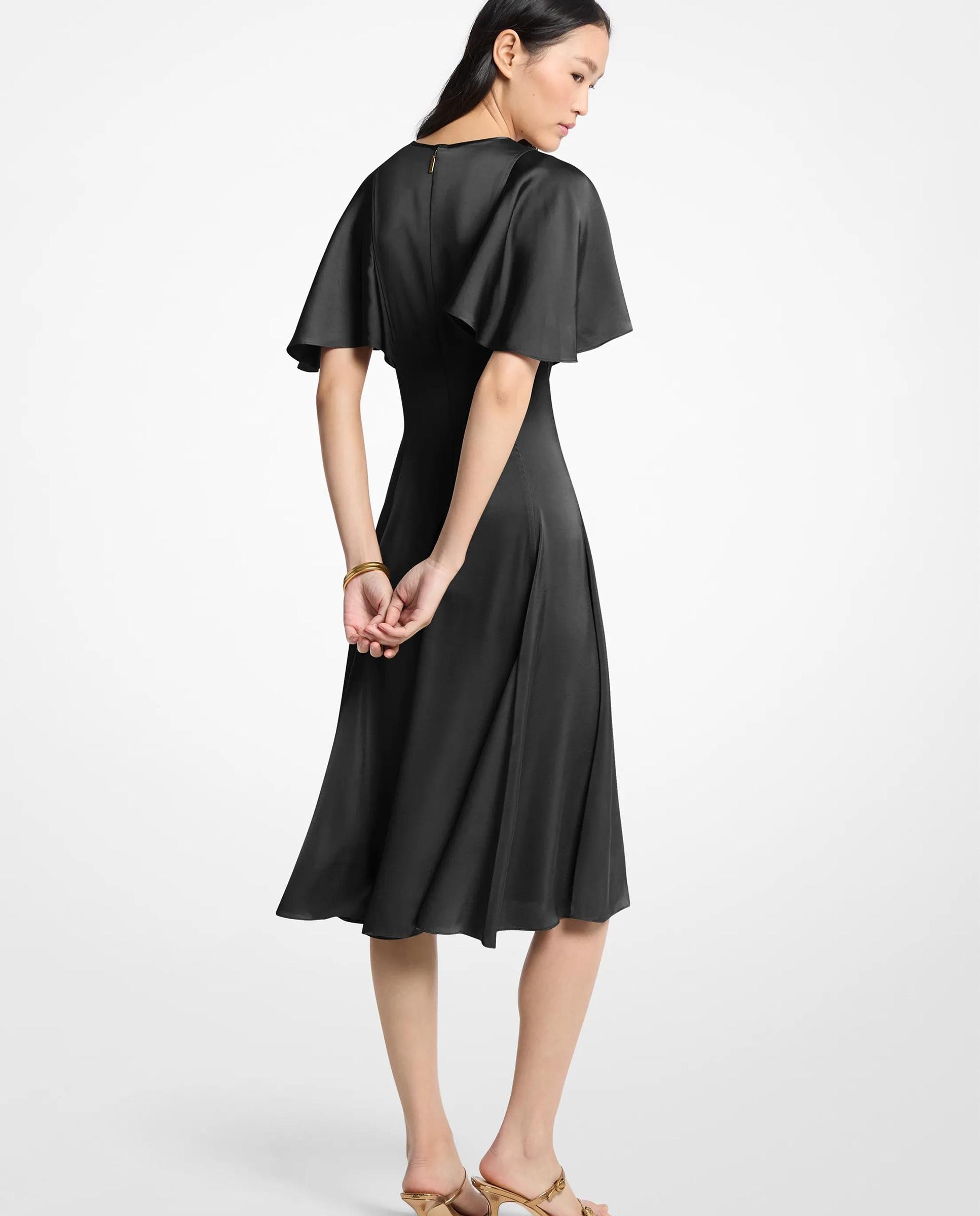 Vestido midi de satén con mangas con vuelo - Michael Michael Kors - Negro Negro-2