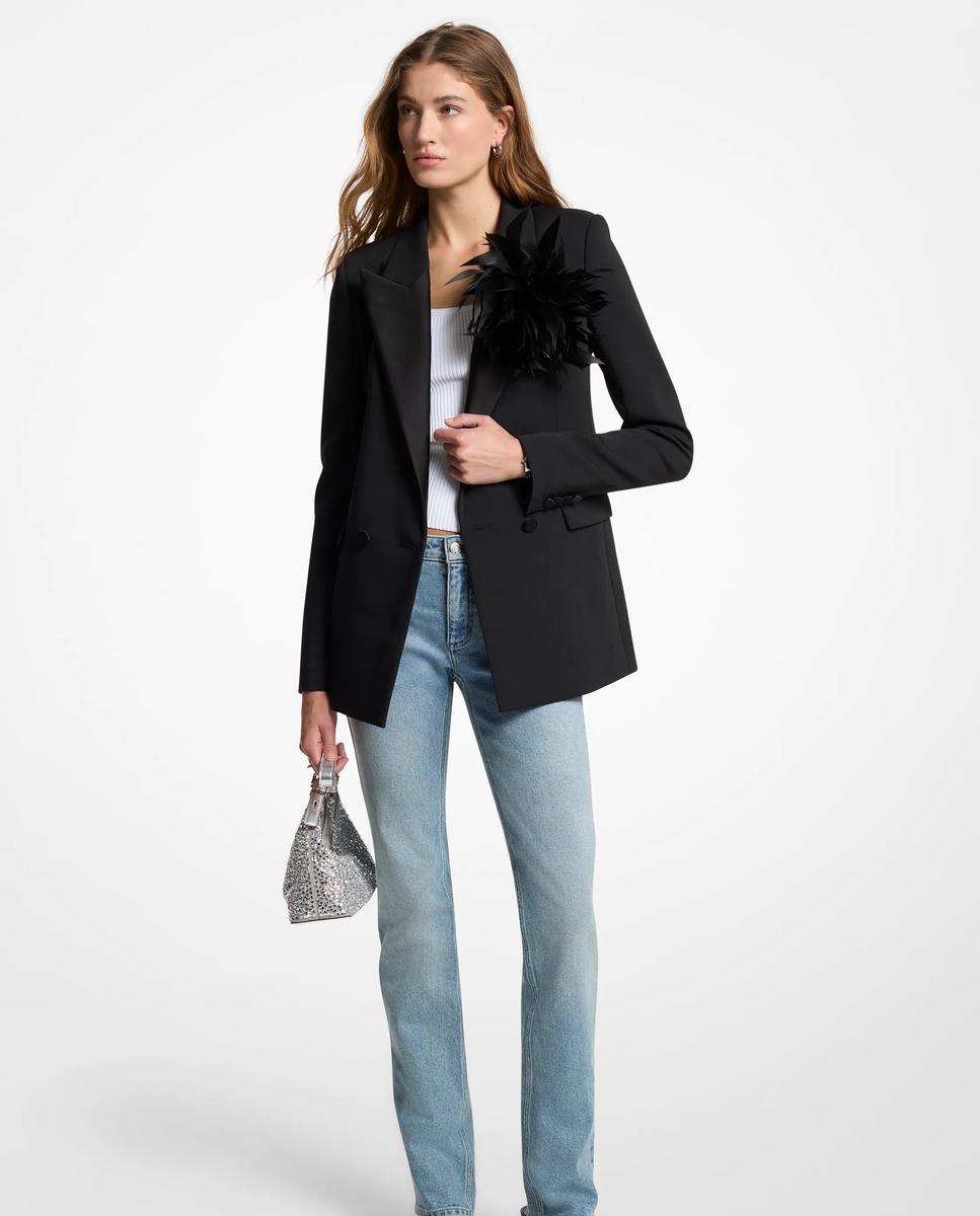 Imagen 1 de Blazer de mujer de crepé elástico con detalle de plumas - Michael Michael Kors - Negro Negro