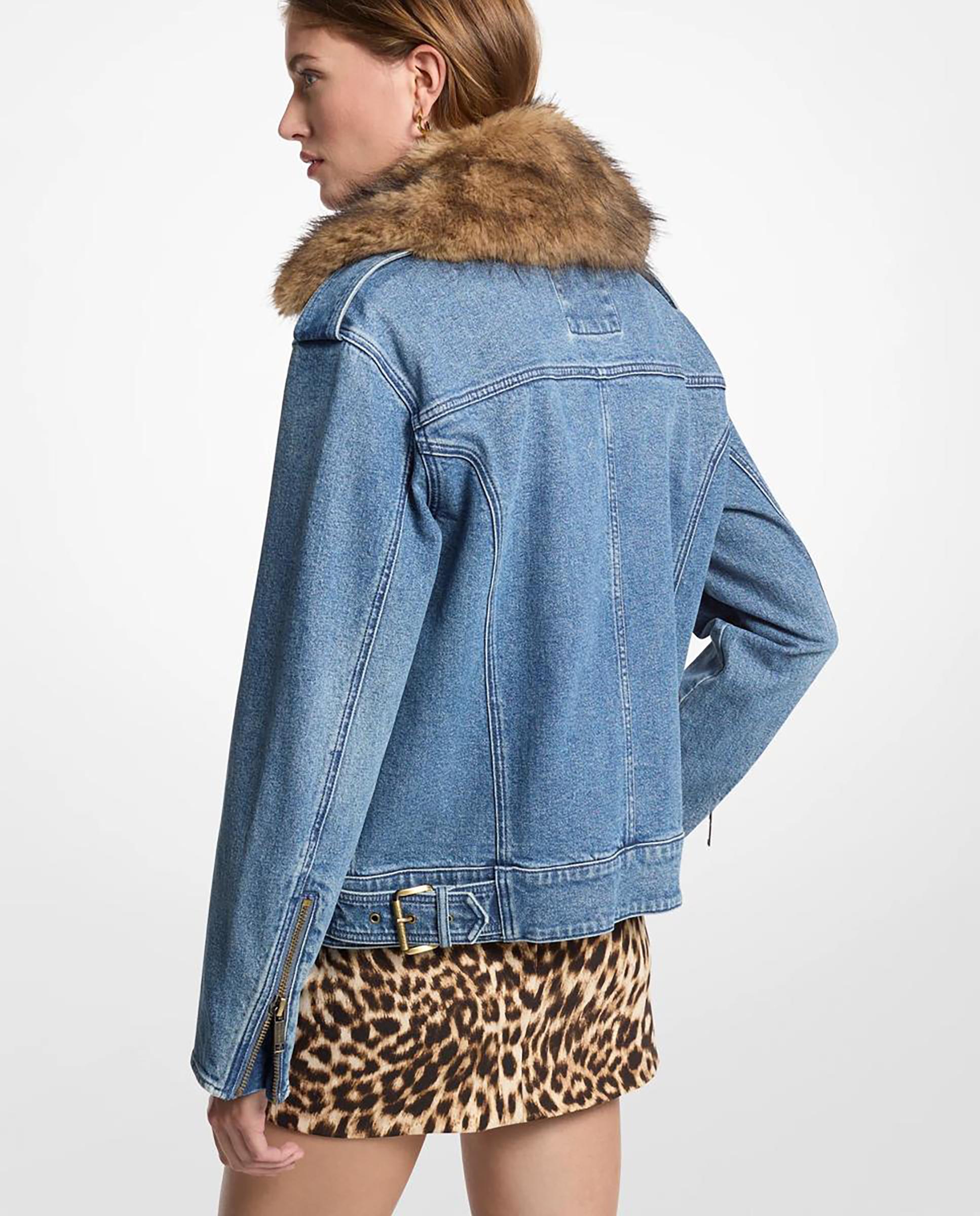 Cazadora biker de mujer de denim con ribete de pelo sintético - Michael Michael Kors - Azul índigo Azul índigo-2