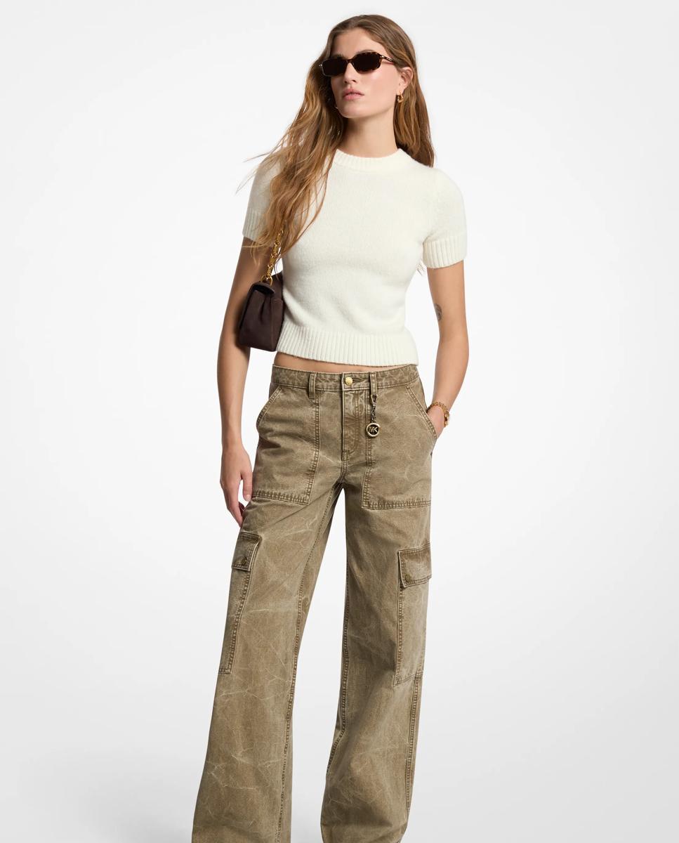 Vaquero recto de mujer estilo cargo con efecto teñido - Michael Michael Kors - Verde cadete Verde cadete-1