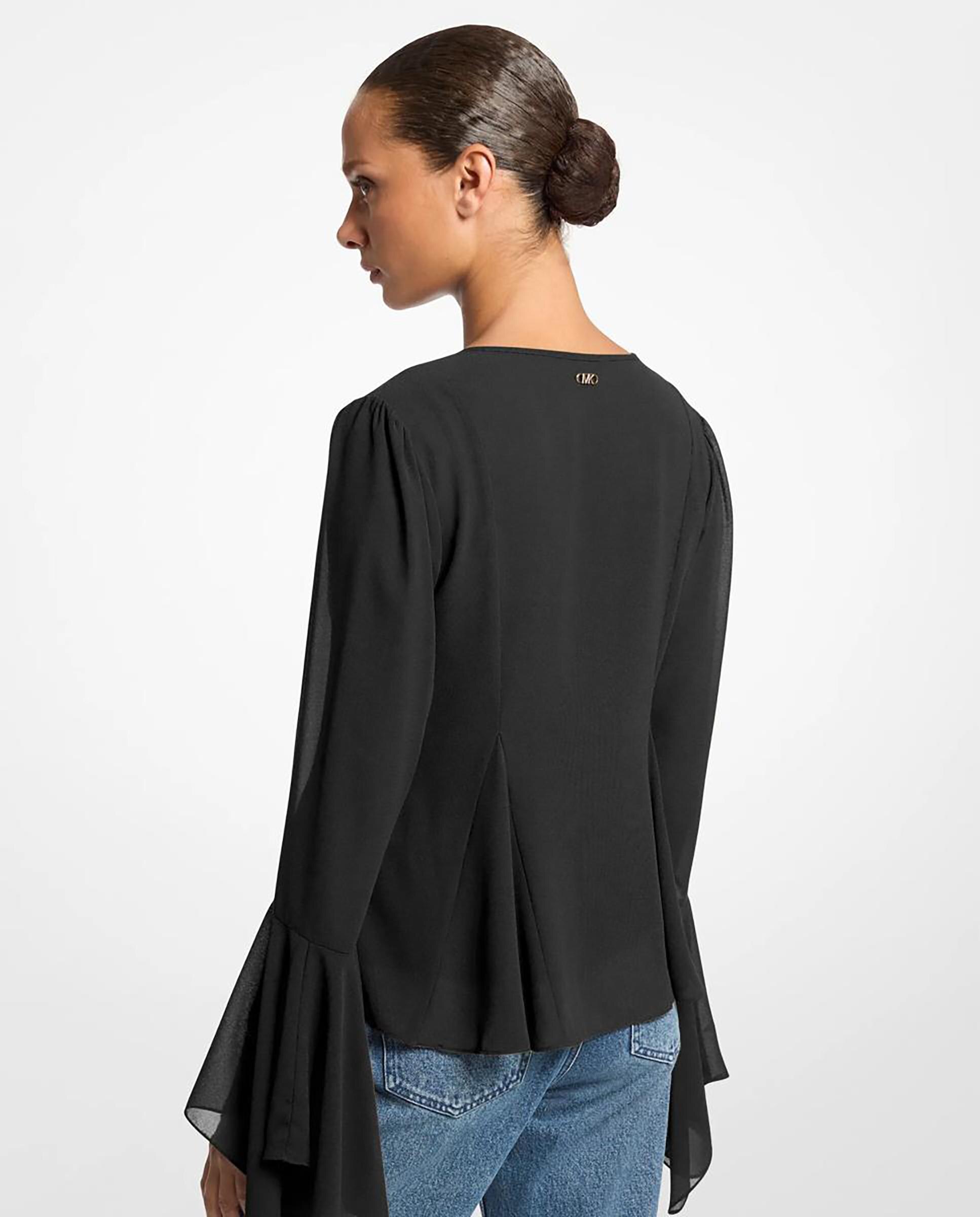 Blusa de mujer de georgette con mangas acampanadas - Michael Michael Kors - Negro Negro-2