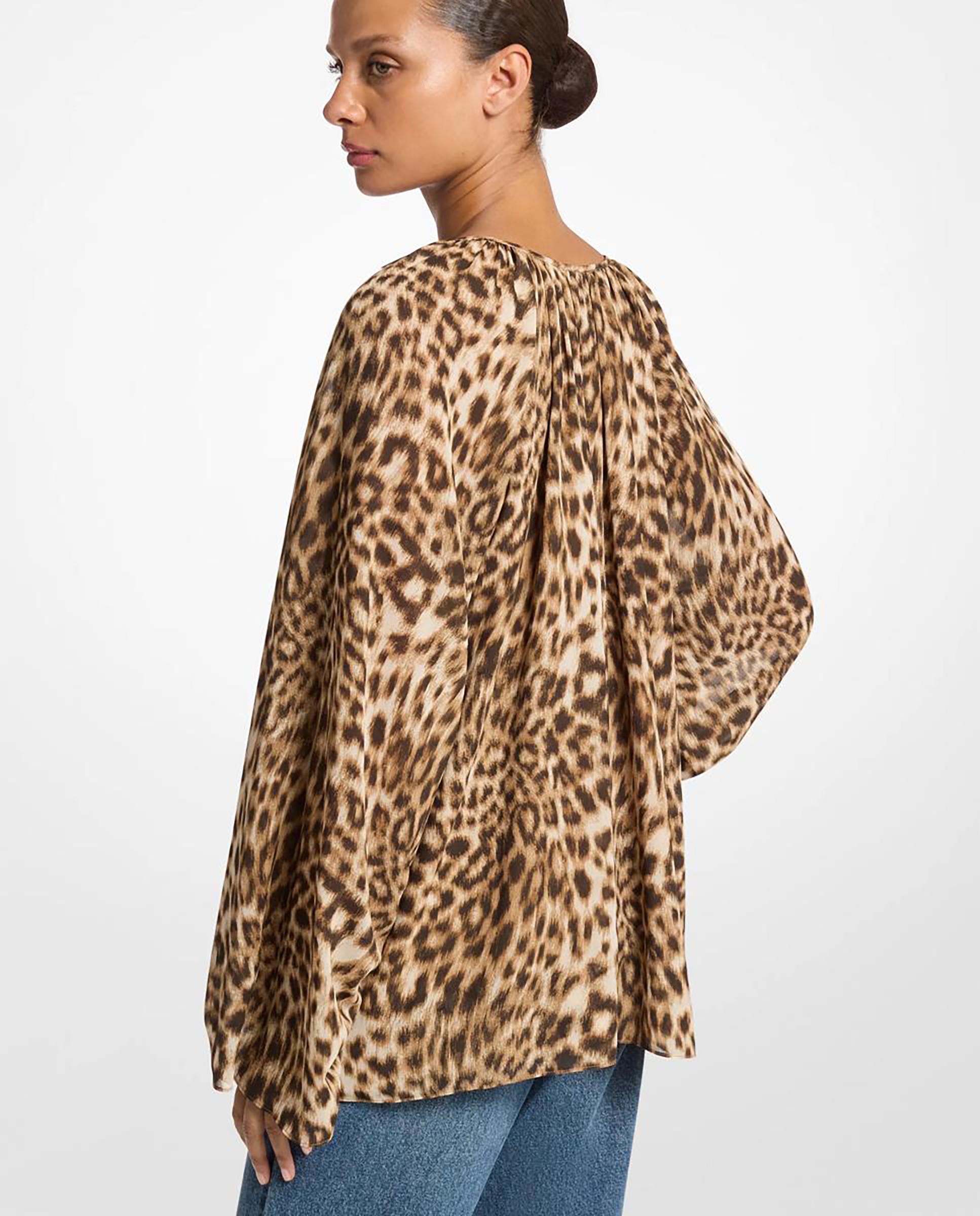 Blusa de mujer asimétrica de georgette con estampado de leopardo - Michael Michael Kors - Camel Camel-2