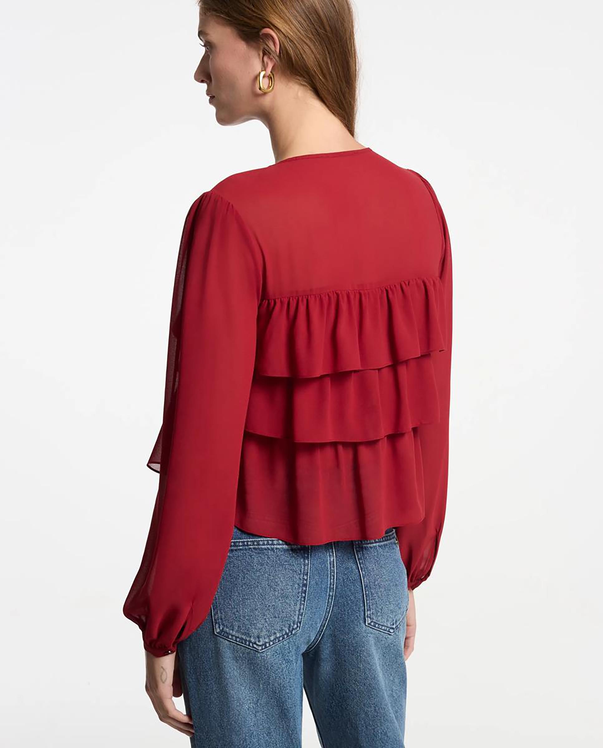 Blusa de mujer de georgette con capas - Michael Michael Kors - Borgoña Borgoña-2