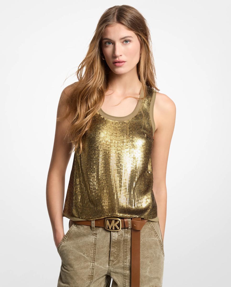 Top de mujer de georgette con lentejuelas - Michael Michael Kors - Verde Oliva Verde Oliva-1