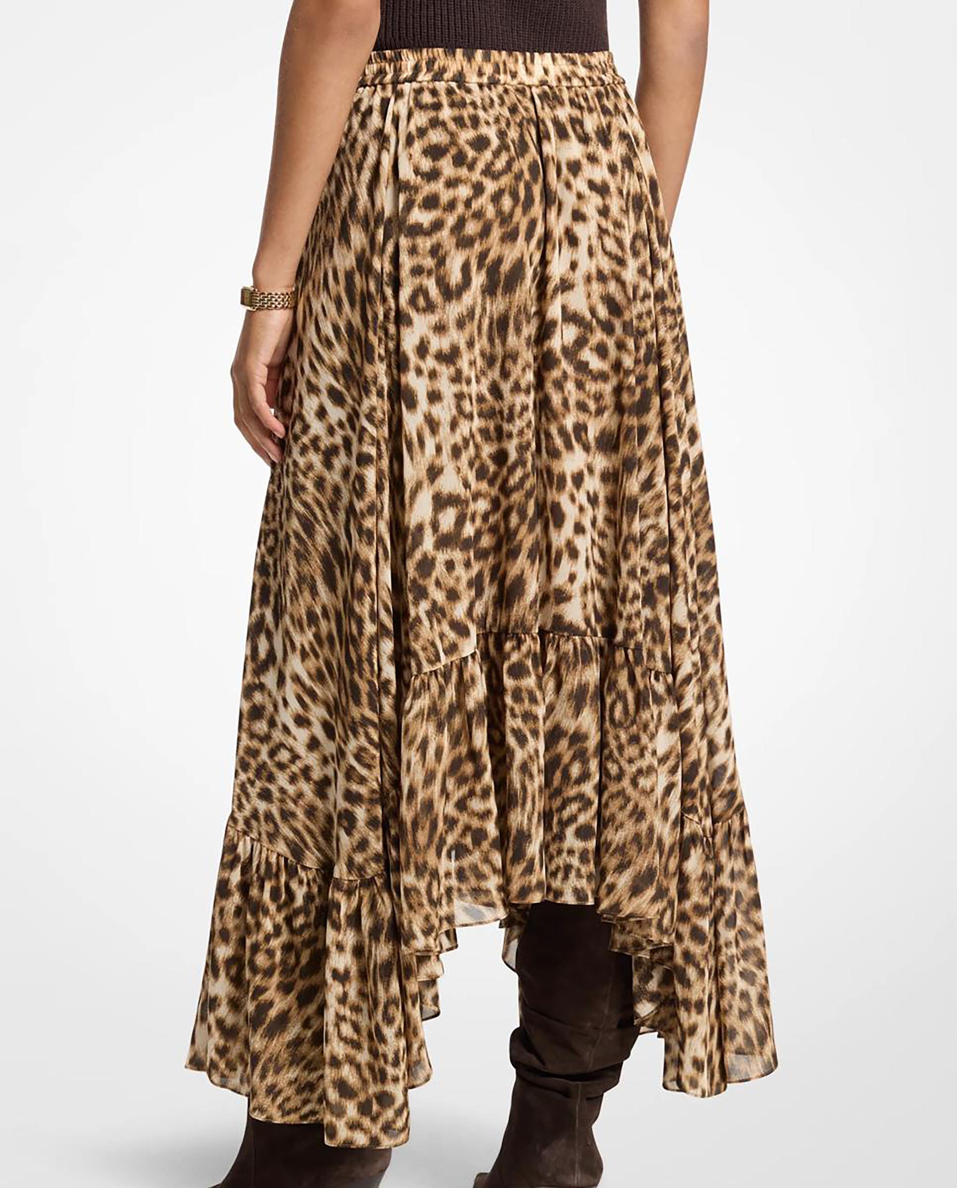 Falda midi asimétrica de georgette con estampado de leopardo - Michael Michael Kors - Camel Camel-2