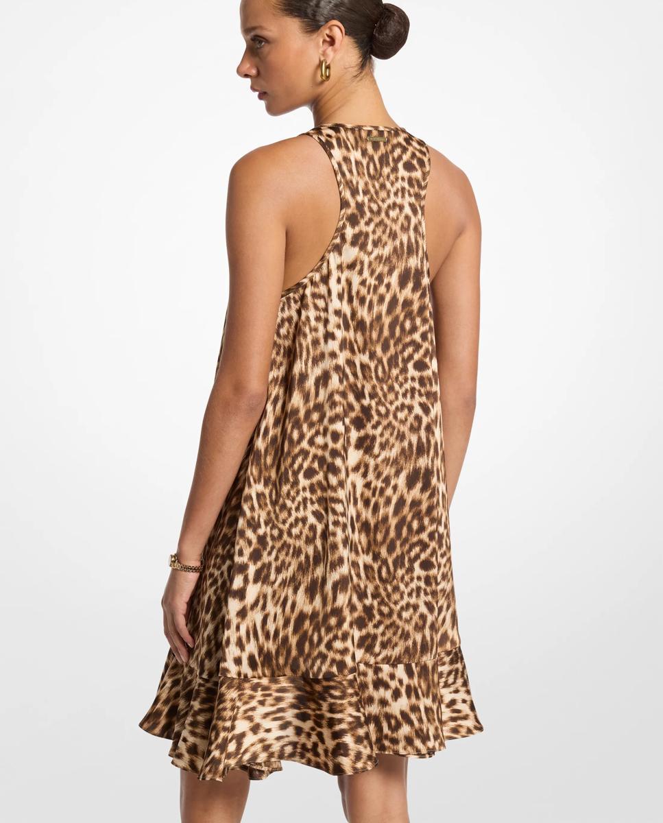 Vestido corto de satén con estampado de leopardo - Michael Michael Kors - Marrón Marrón-2