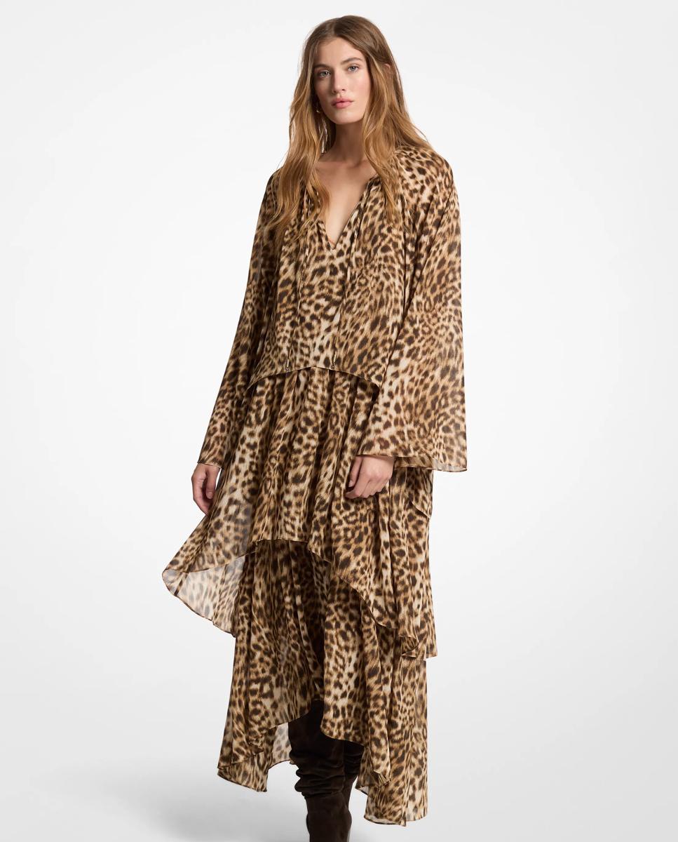 Vestido midi de corte asimétrico con estampado de leopardo - Michael Michael Kors - Marrón claro Marrón claro-1