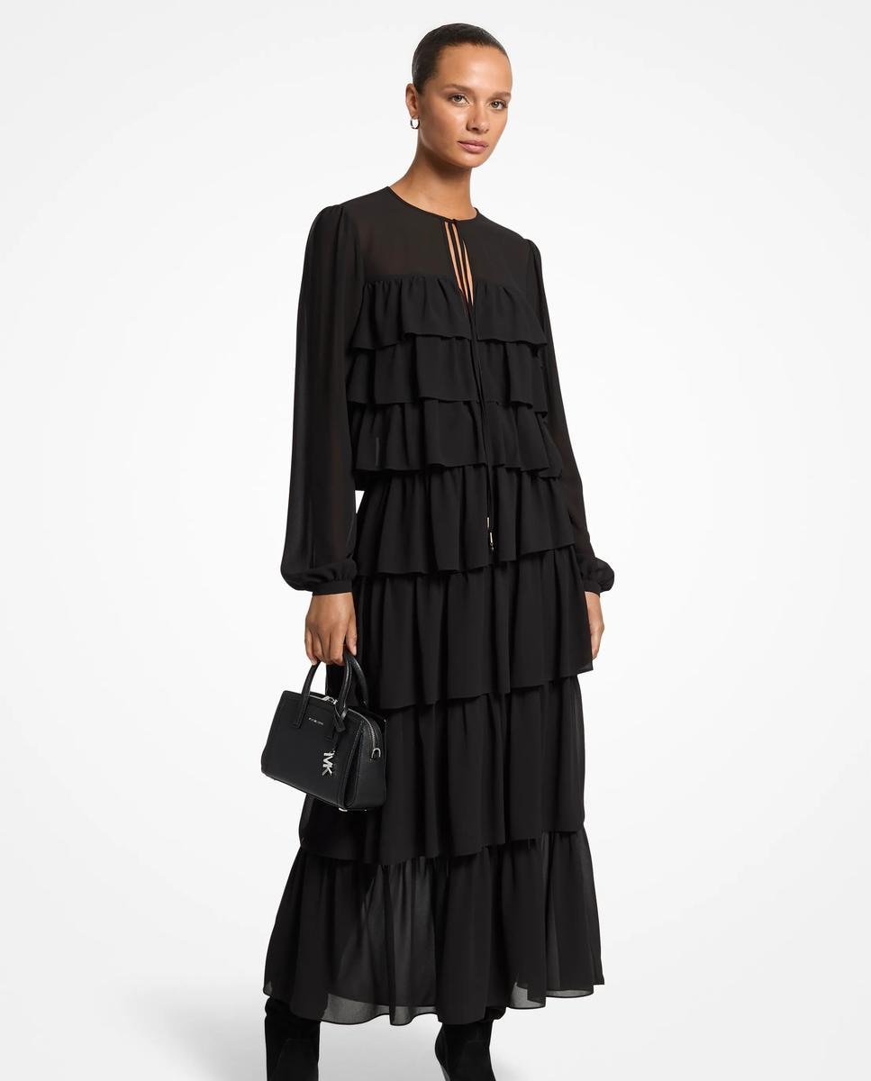 Imagen 1 de Vestido largo de georgette con volantes - Michael Michael Kors - Negro Negro