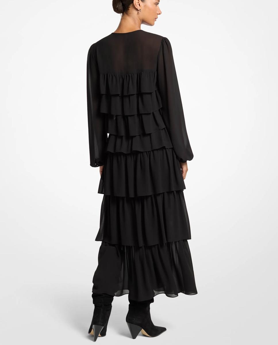 Imagen 2 de Vestido largo de georgette con volantes - Michael Michael Kors - Negro Negro