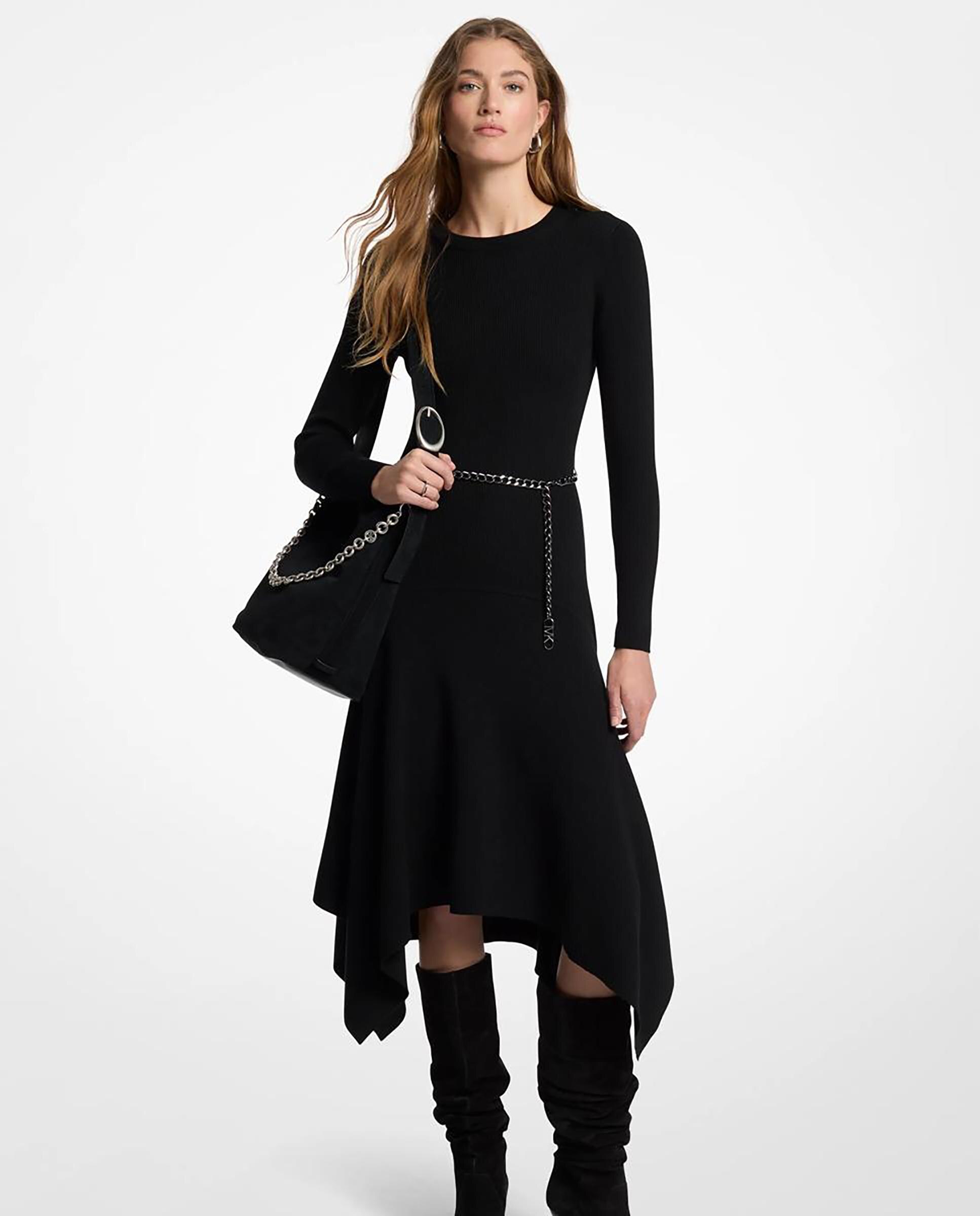 Vestido midi de lana elástica con corte asimétrico - Michael Michael Kors - Negro Negro-1