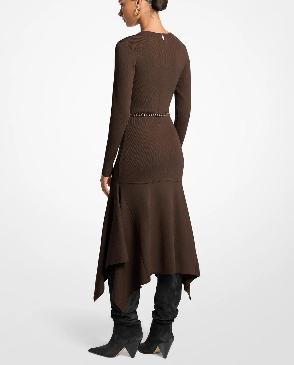 Imagen 2 de Vestido midi de lana elástica con corte asimétrico - Michael Michael Kors - Marrón chocolate Marrón chocolate
