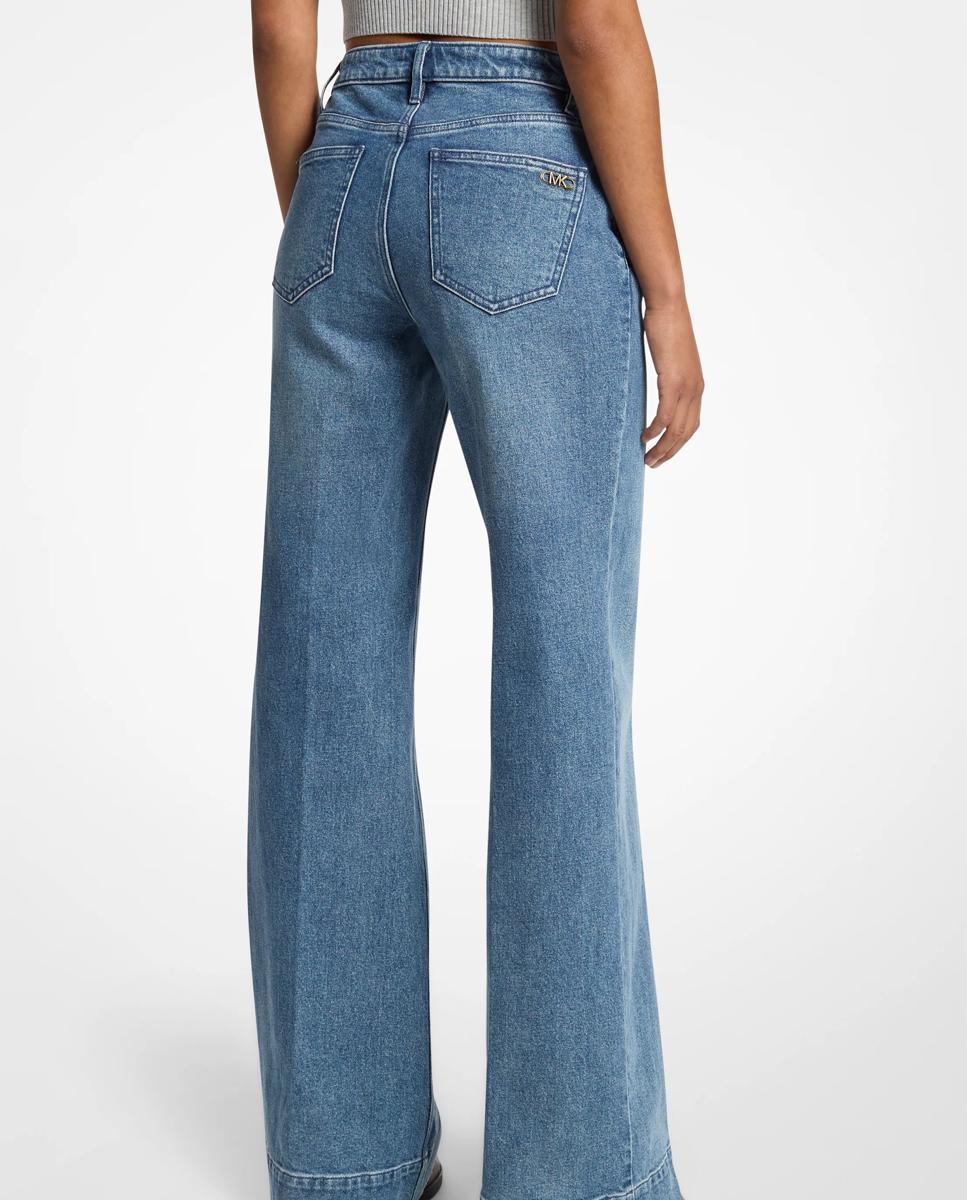 Vaquero ancho de mujer de talle alto de algodón con un toque elástico - Michael Michael Kors - Índigo Índigo-2