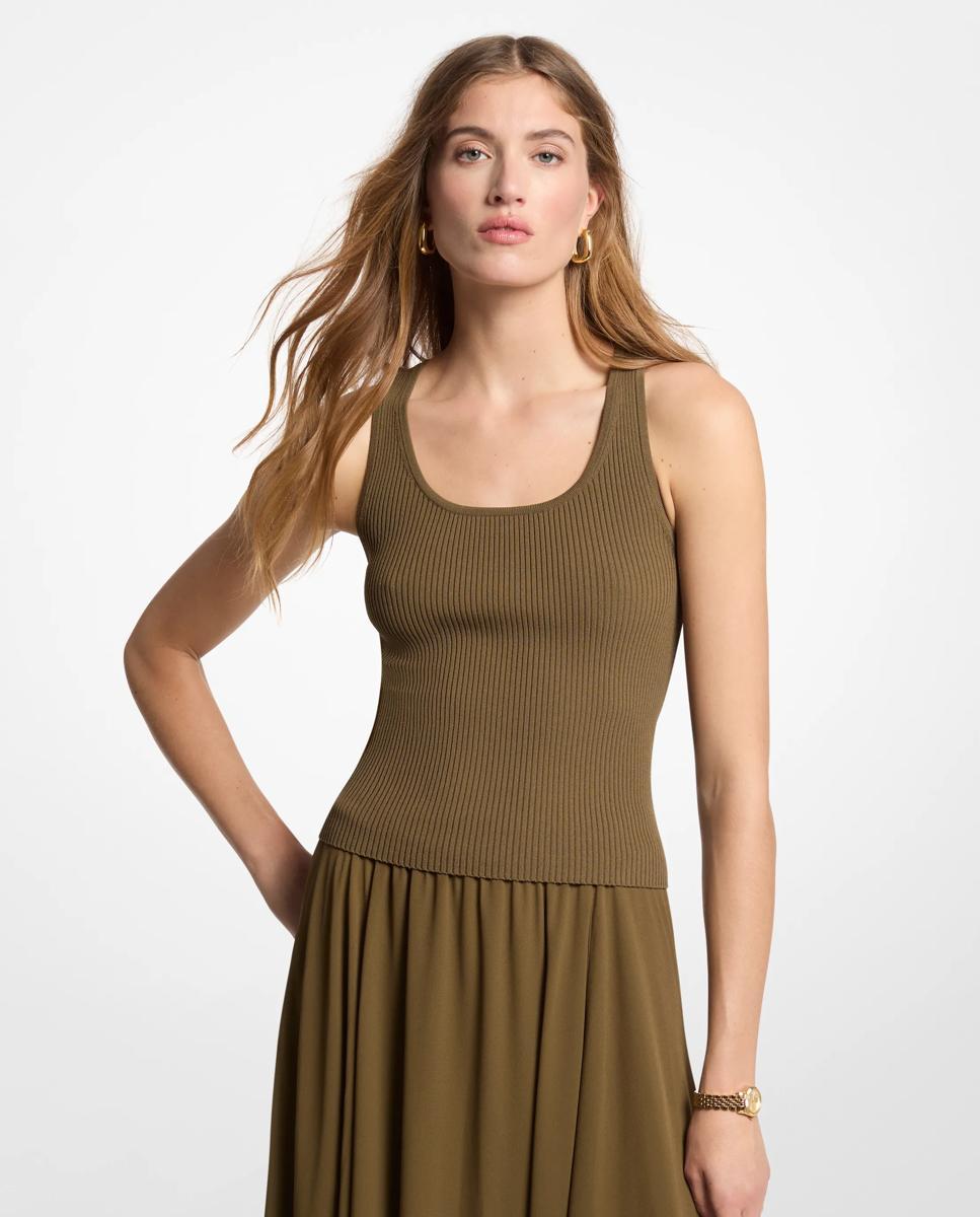 Imagen 0 de Camiseta de mujer de tirantes acanalada con cuello redondo Kaki