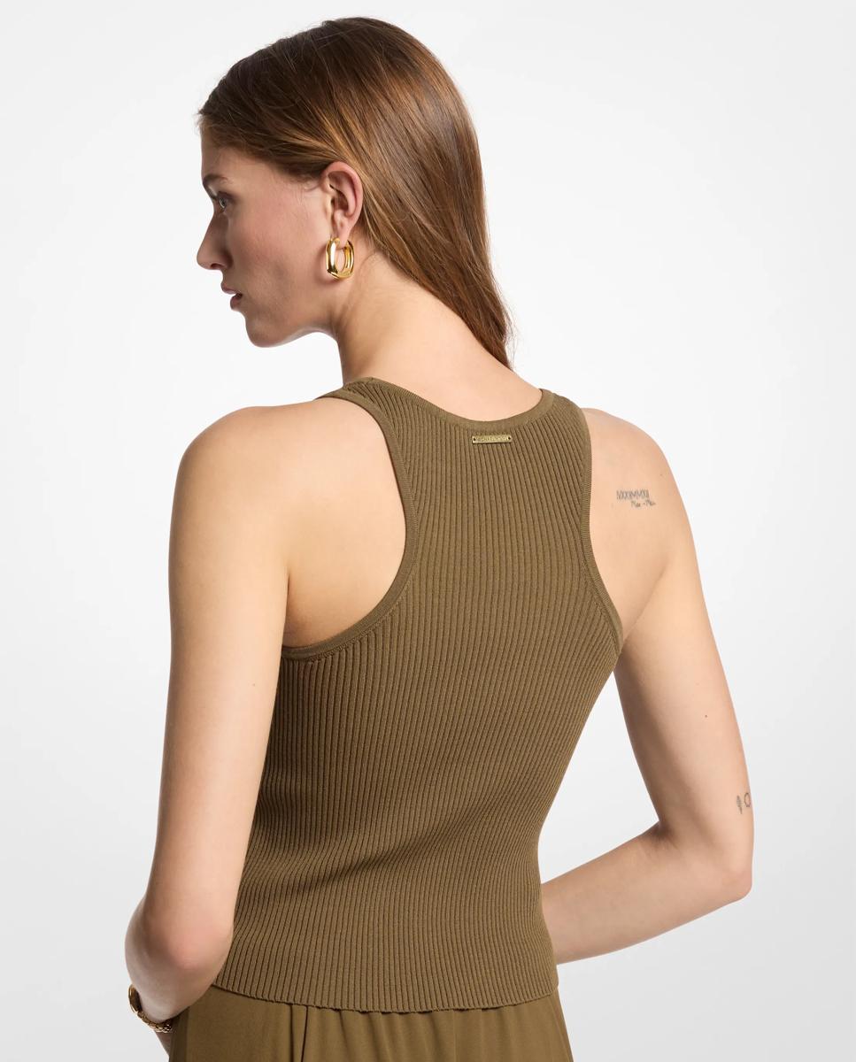 Camiseta de mujer de tirantes acanalada con cuello redondo - Michael Michael Kors - Kaki Kaki-2