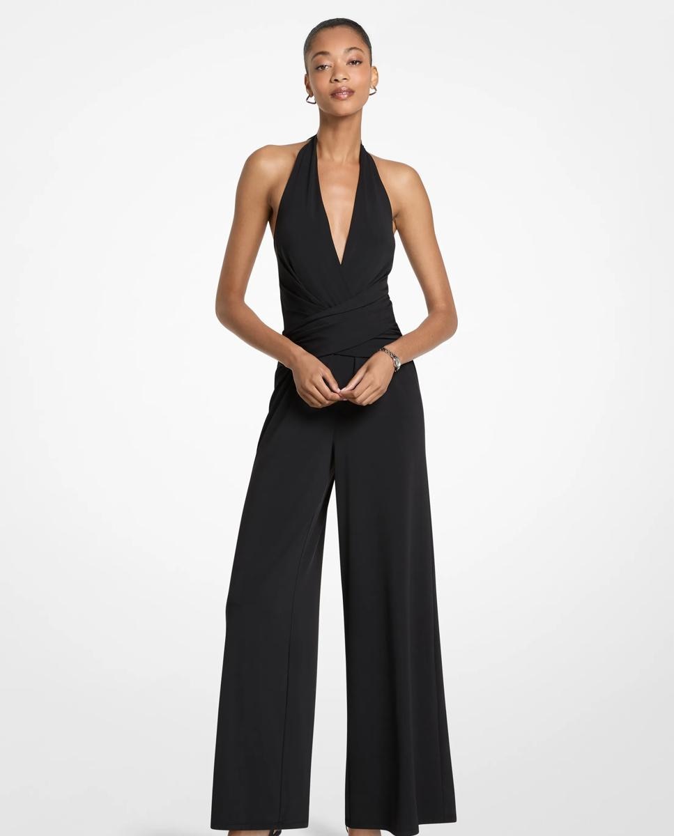Imagen 0 de Mono de mujer con cuello halter de punto elástico Negro