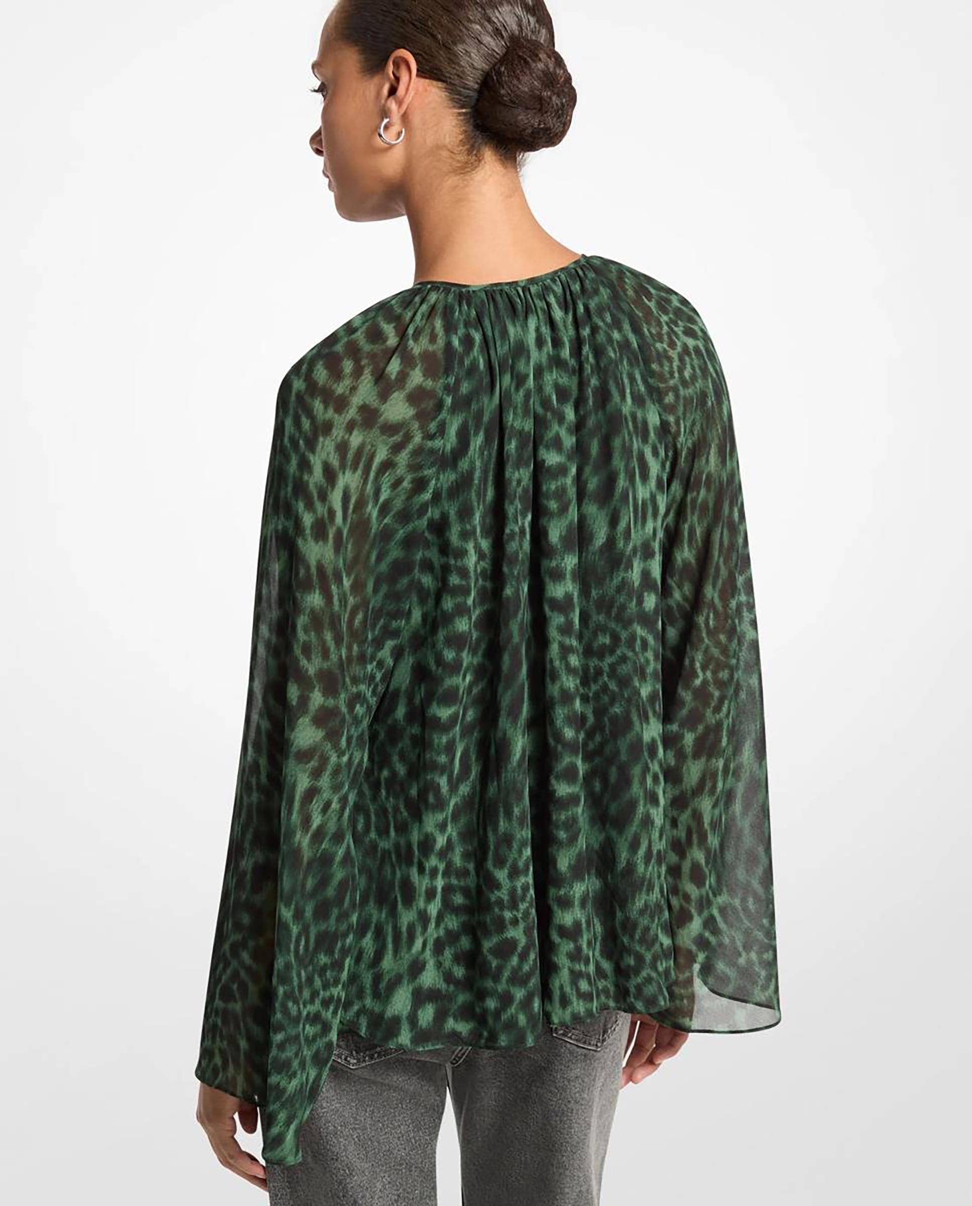 Blusa de mujer asimétrica de georgette con estampado de leopardo - Michael Michael Kors - Verde oscuro Verde oscuro-2