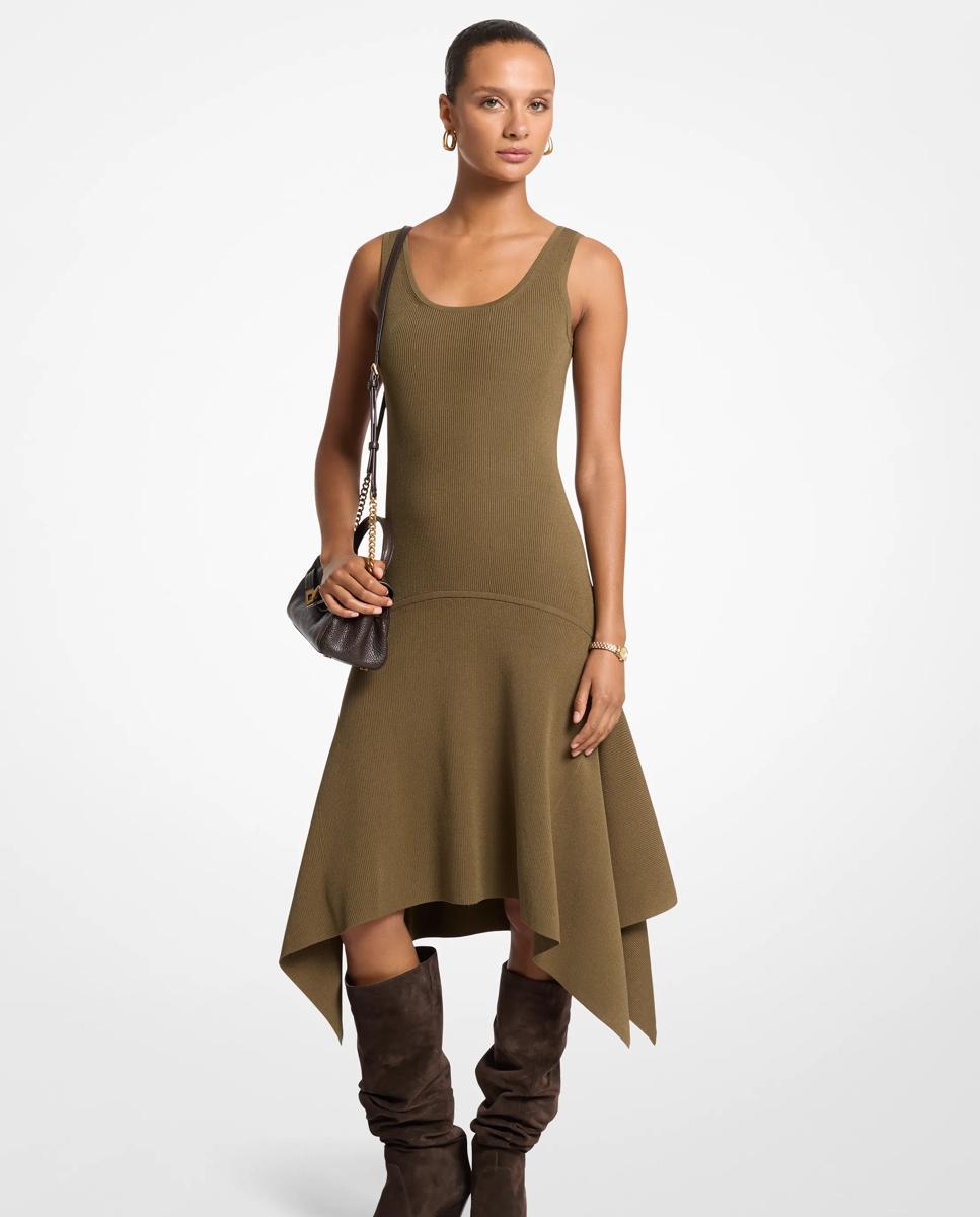 Vestido midi de punto elástico sin mangas - Michael Michael Kors - Verde pardo Verde pardo-1