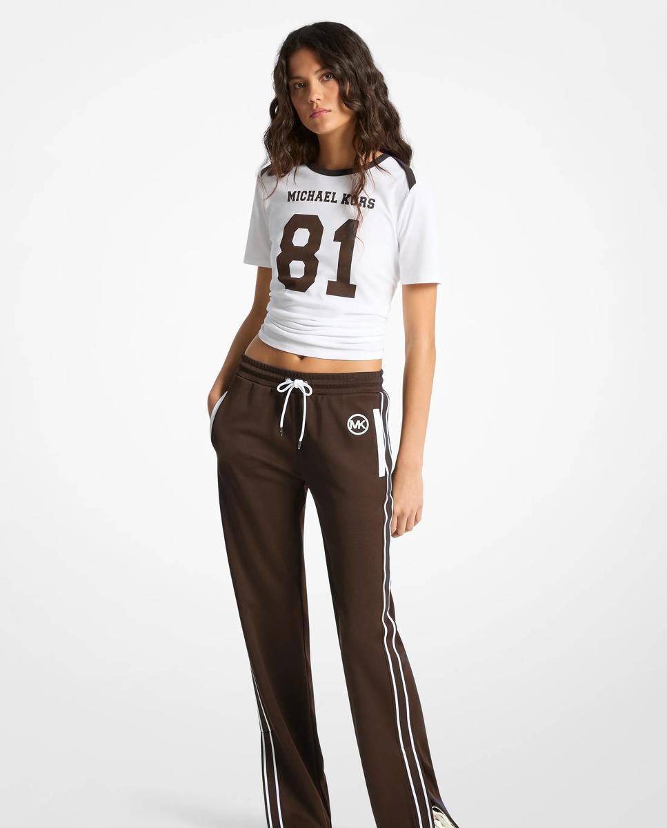 Imagen 1 de Pantalón ancho de mujer deportivo de piqué con ribetes en contraste - Michael Michael Kors - Marrón chocolate Marrón chocolate