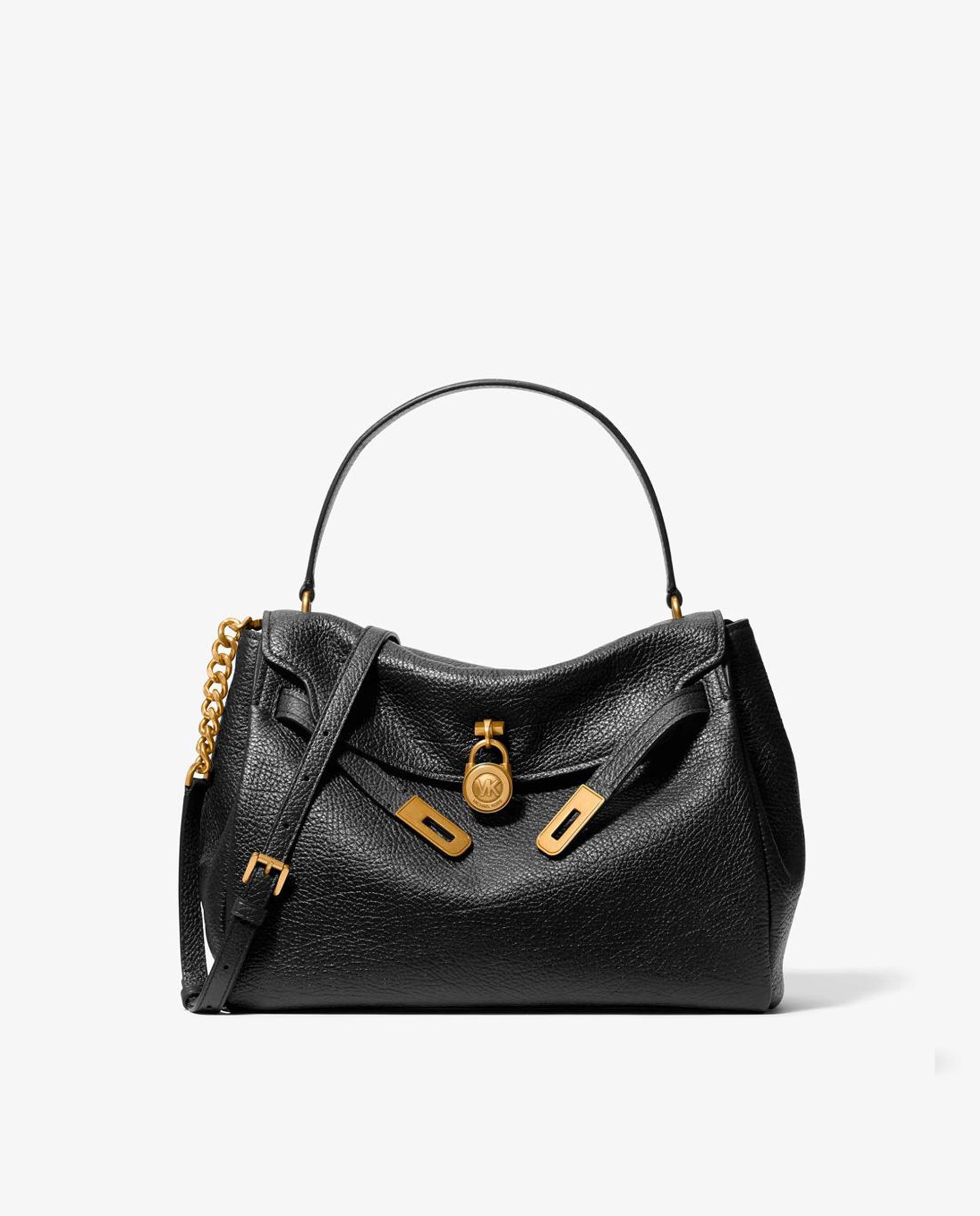 Imagen 0 de Bandolera de mujer satchel hamilton grande de piel texturizada Negro