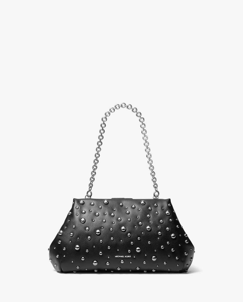 Imagen 0 de Bolso de hombro goldie grande de piel con tachuelas Negro