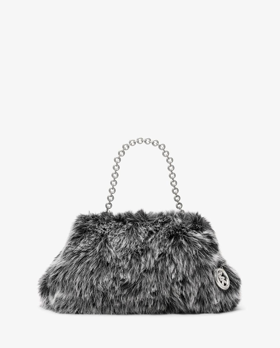 Imagen 0 de Bolso de hombro goldie grande de pelo sintético Negro / Blanco