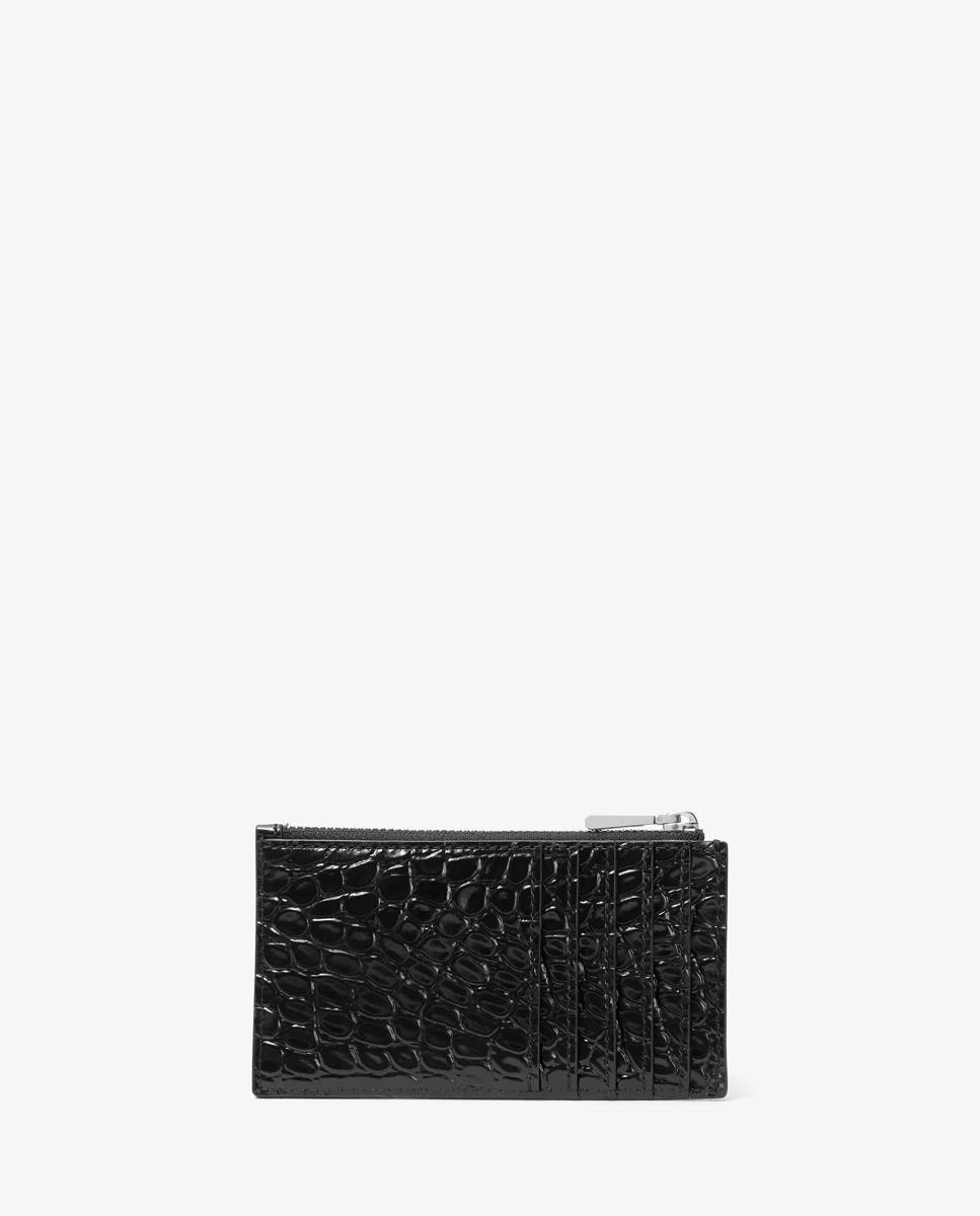 Imagen 2 de Tarjetero jet set pequeño de piel con motivo de cocodrilo en relieve - Michael Michael Kors - Negro Negro
