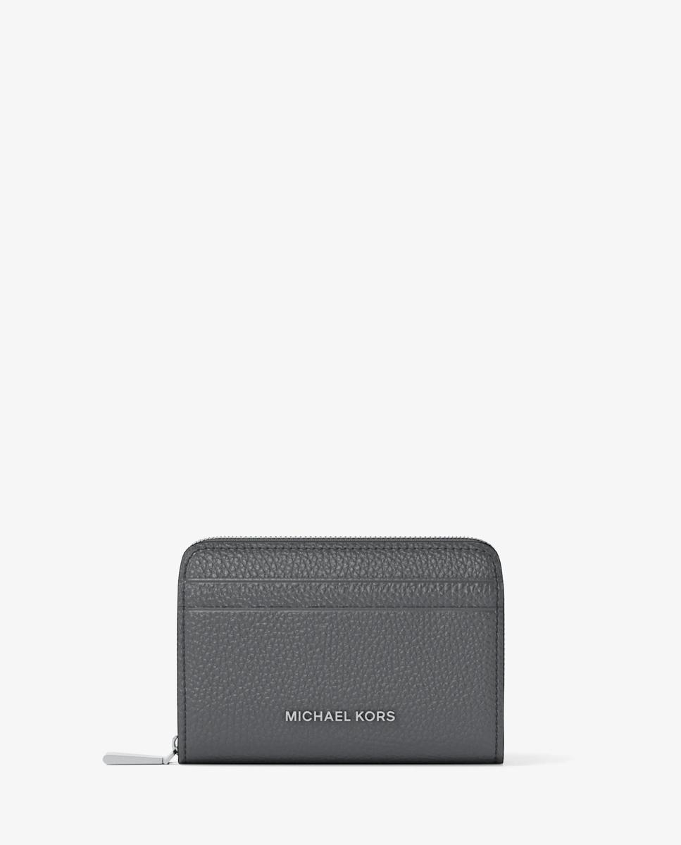 Imagen 0 de Tarjetero de mujer jet set pequeño de piel granulada con cremallera circundante Gris Piedra