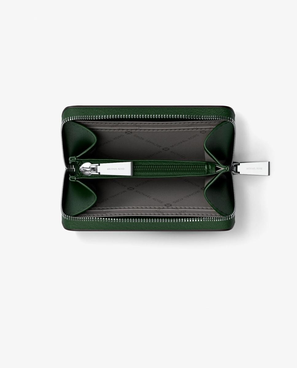Tarjetero de mujer jet set pequeño de piel granulada con cremallera circundante - Michael Michael Kors - Musgo Musgo-3